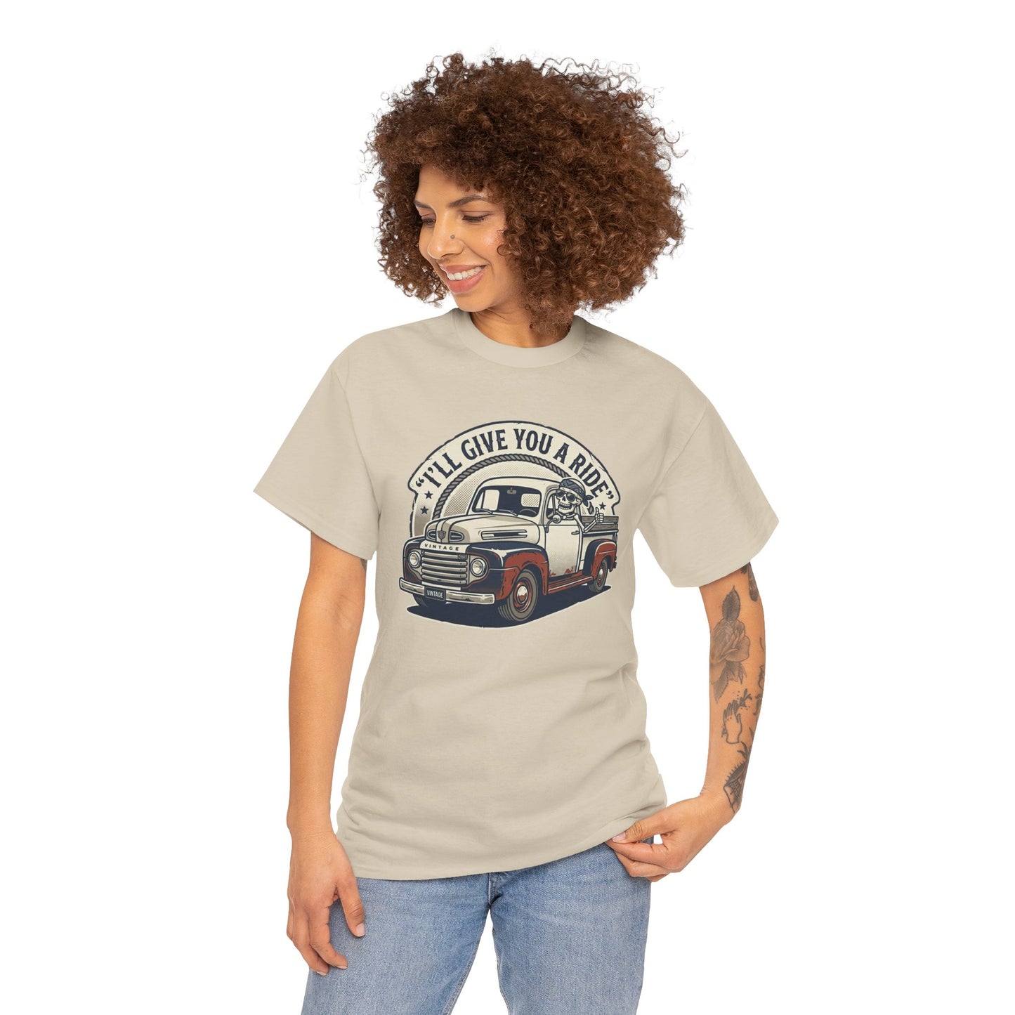 Vintage Pickup Truck T-Shirt — “I’ll Give You a Ride” Classic Retro Tee Printify
