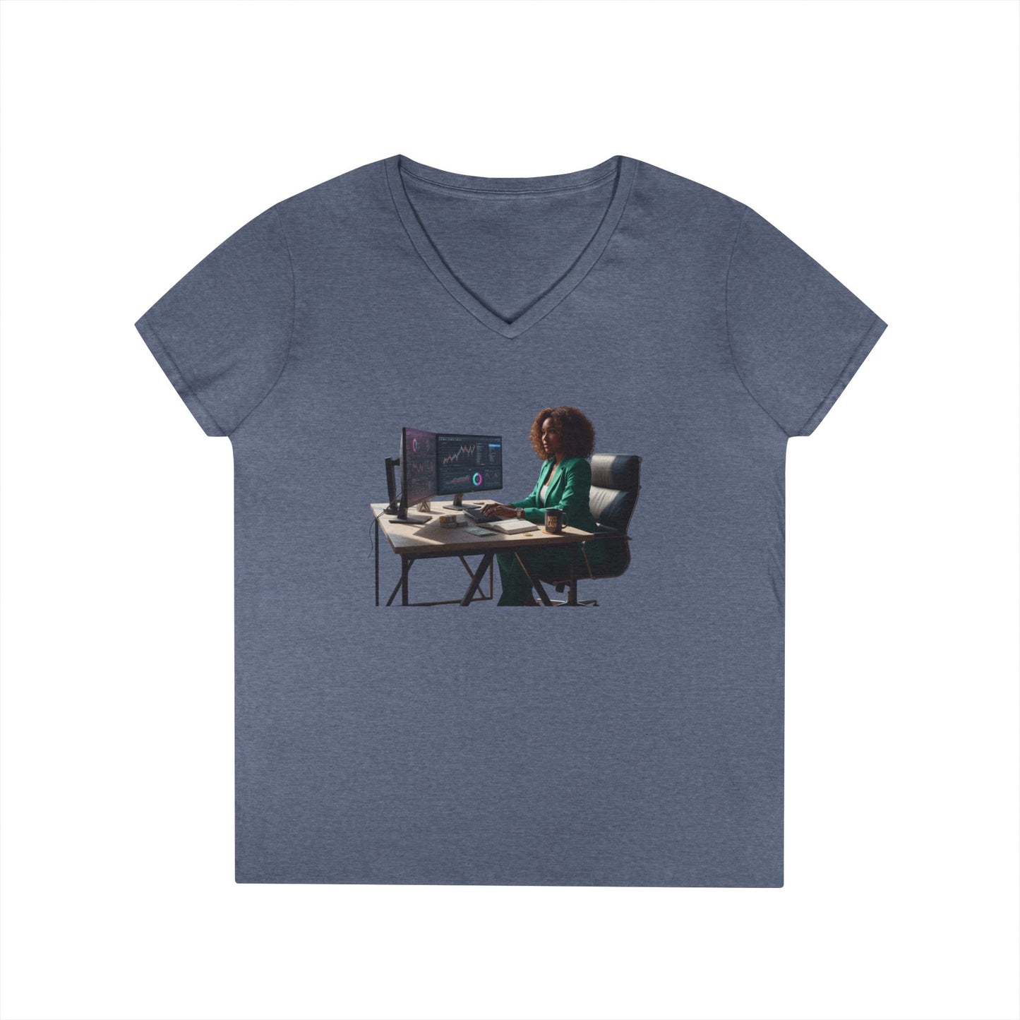 Programmer at Work V-Neck Tee — Female Coder Graphic Shirt