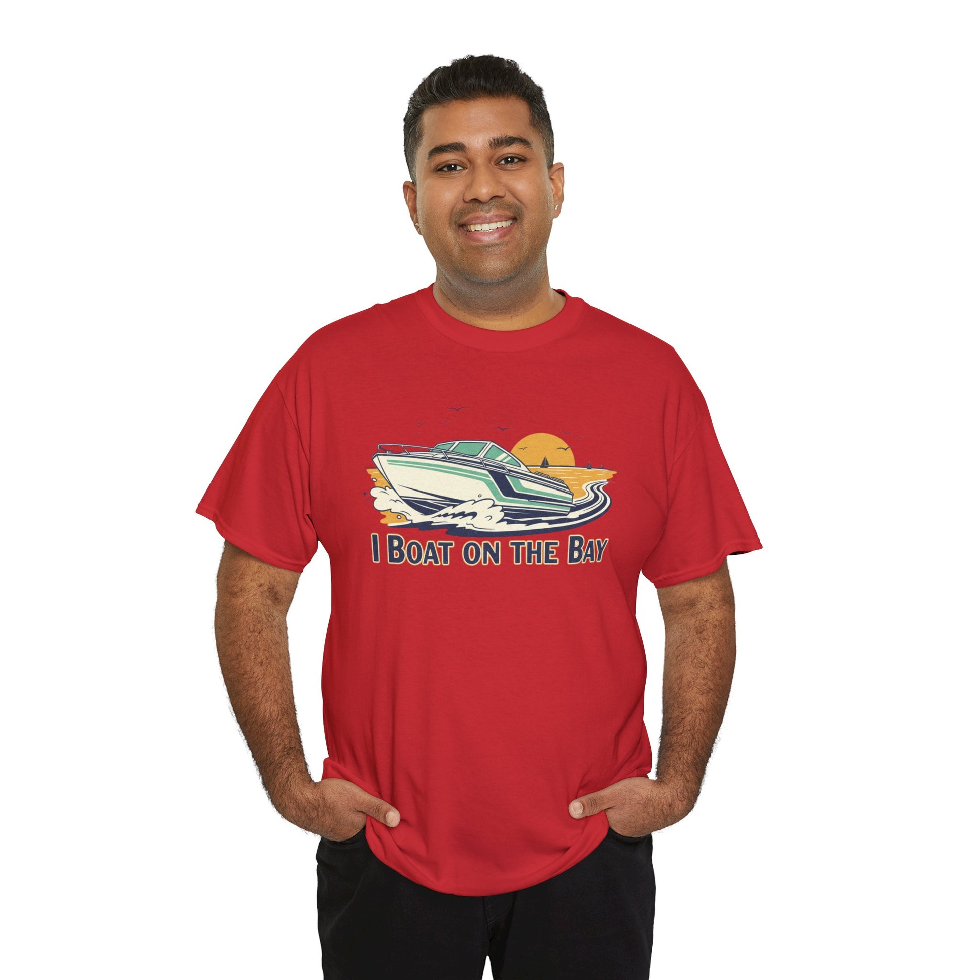 Boat on the Bay T-Shirt — Retro Motorboat Sunset Tee Printify