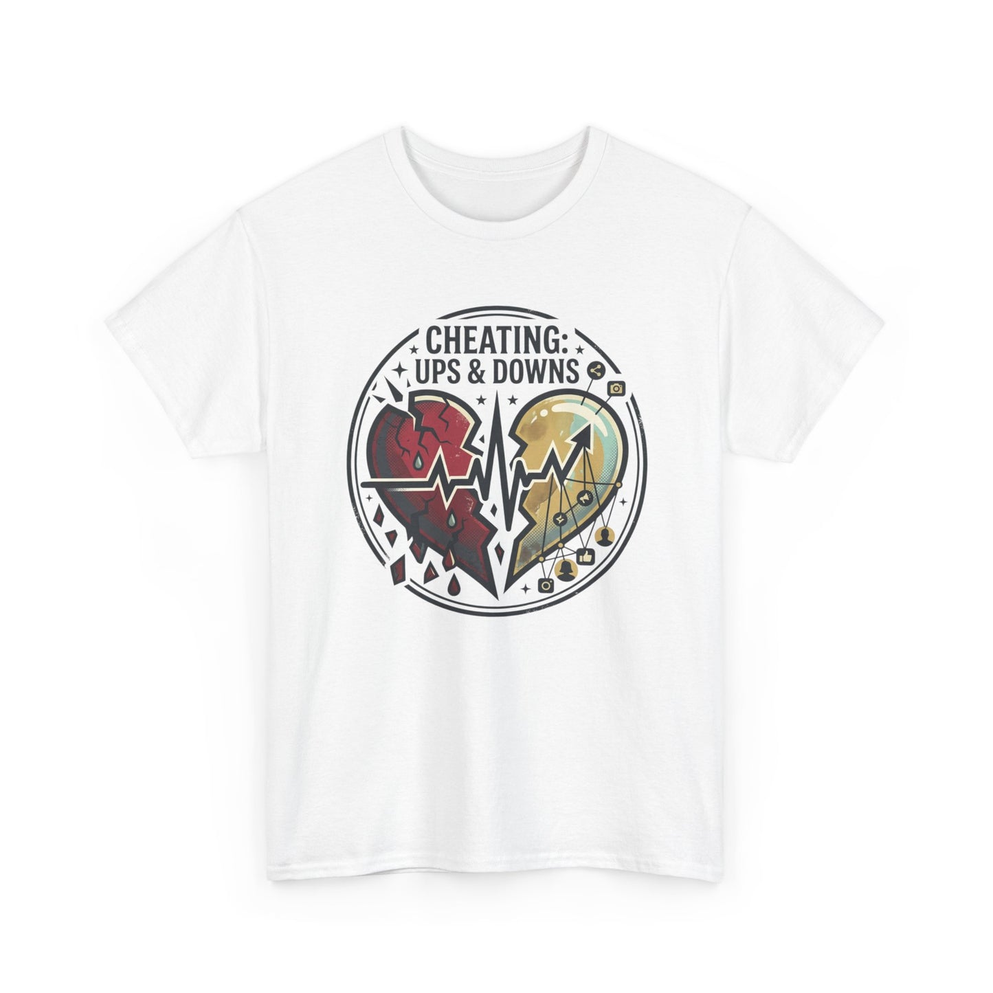 Cheating: Ups & Downs Broken Heart Graphic Tee Printify
