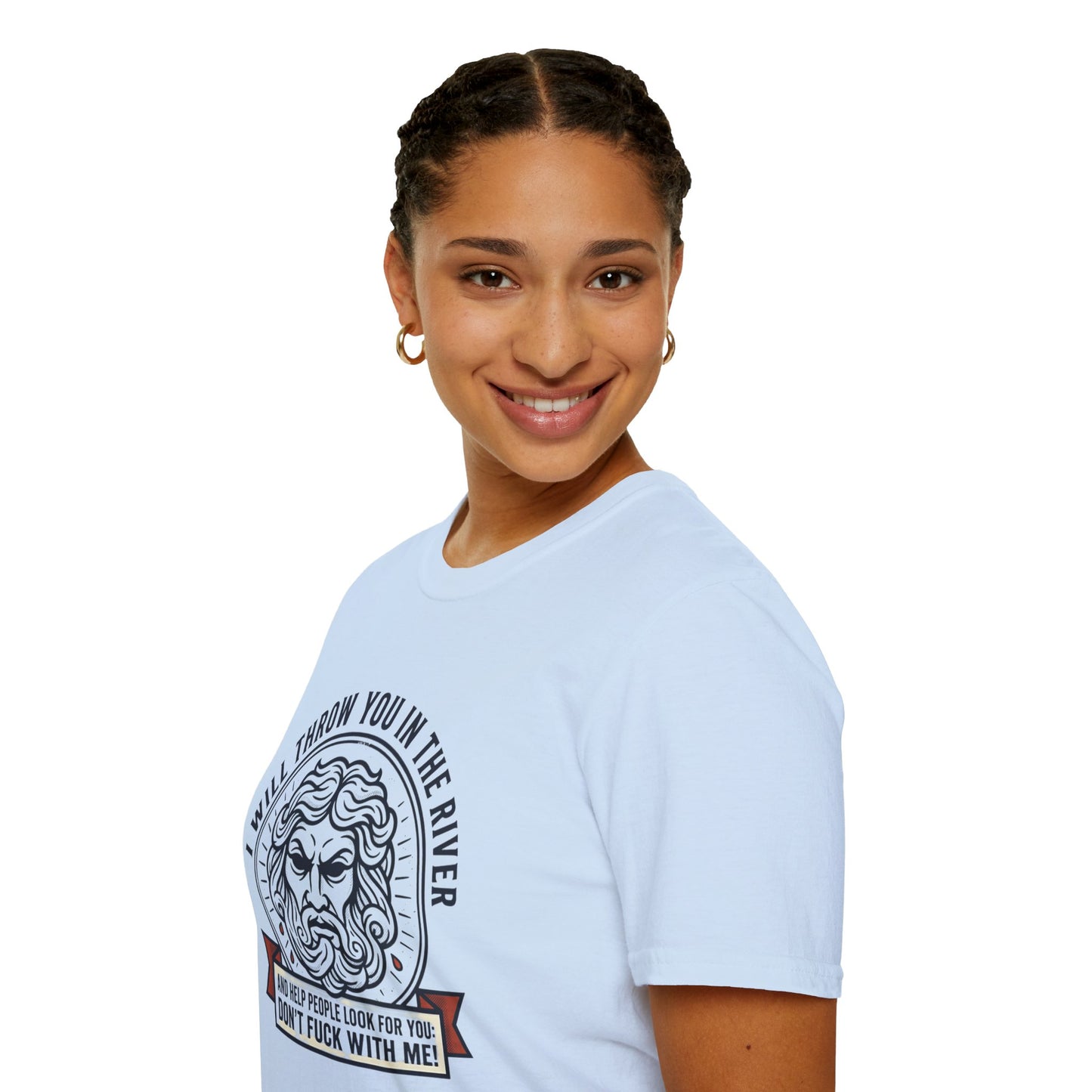 'I Will Throw You in the River' Bold Mythic Design-Graphic T-Shirt