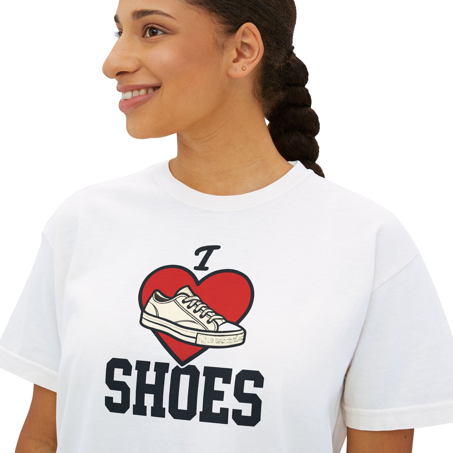 I Heart Shoes Women's Boxy Tee – Cute Sneaker Lover T-Shirt