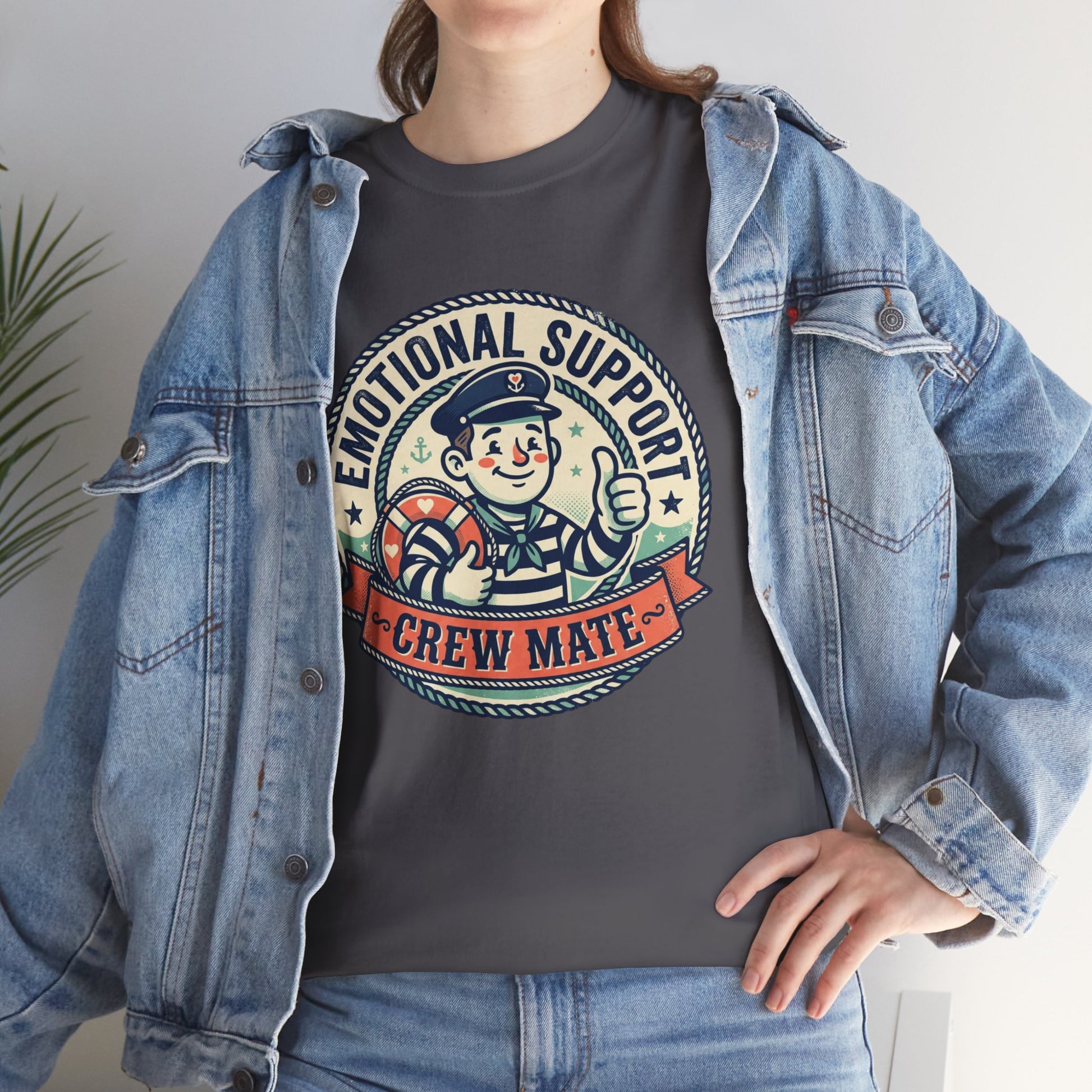 Emotional Support Crew Mate T‑Shirt — Retro Nautical Crewmate Tee Printify