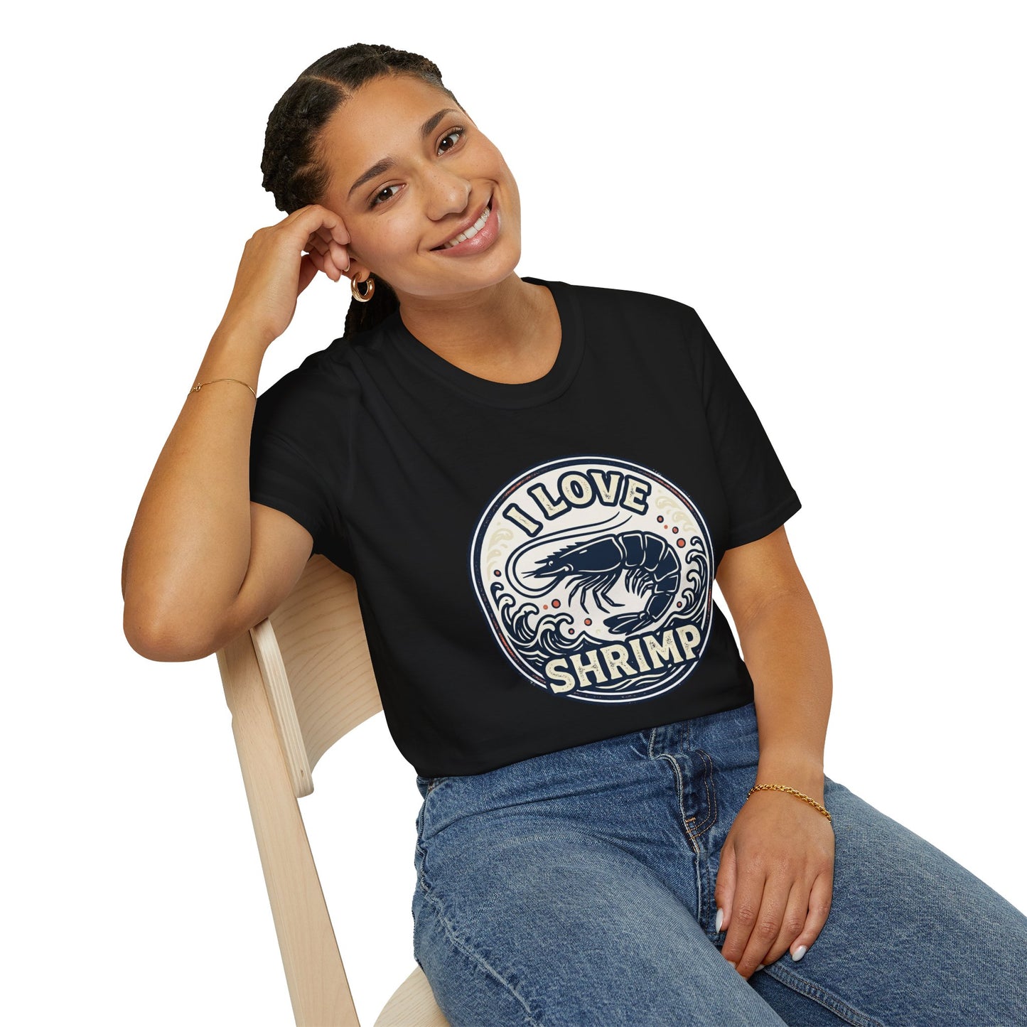 I Love Shrimp T-Shirt — Retro Seafood Crew Tee
