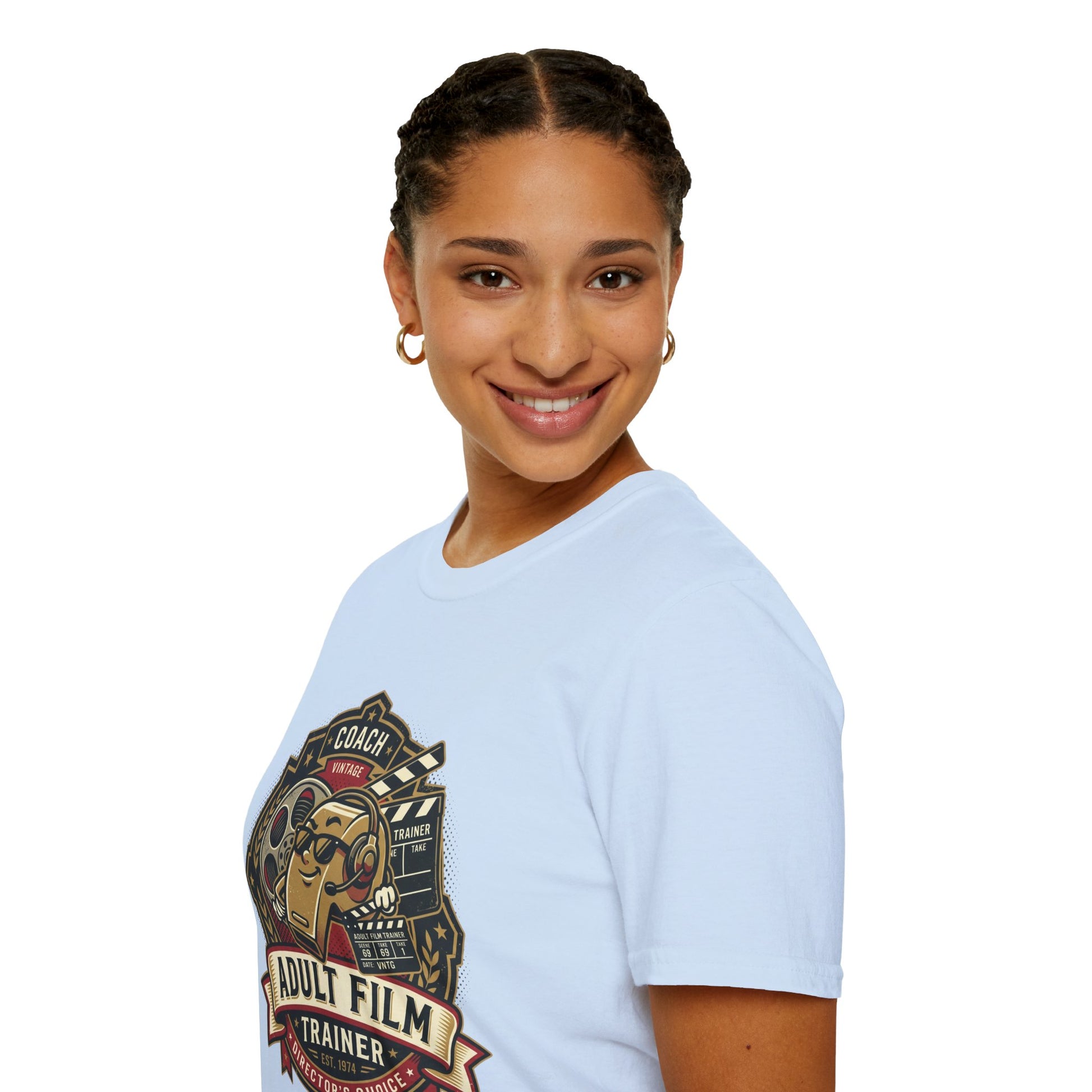 Adult Film Trainer T-Shirt — Vintage Director’s Coach Movie Reel Tee Printify