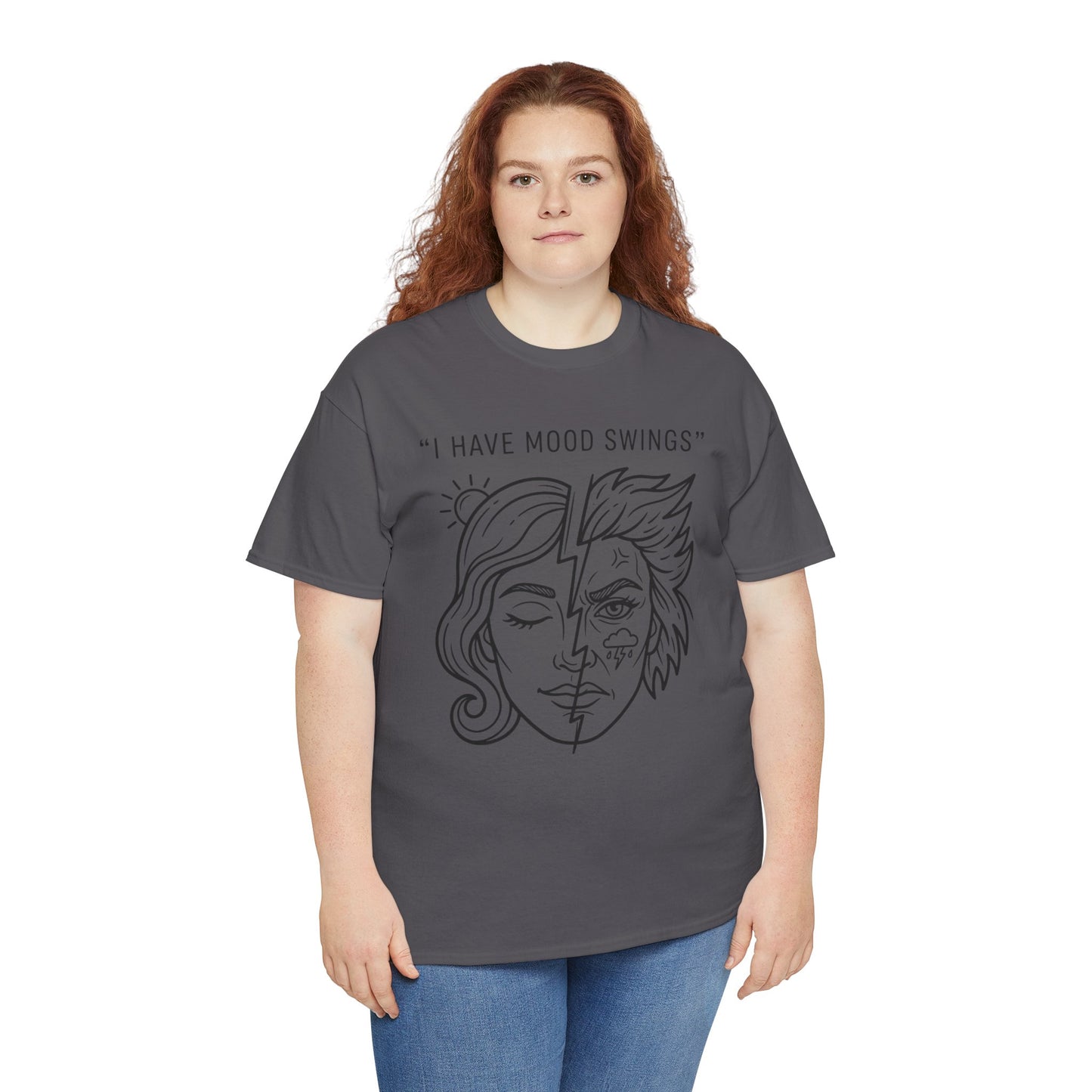 Mood Swings Graphic Tee — Split Face Line Art "I Have Mood Swings" T-Shirt Printify