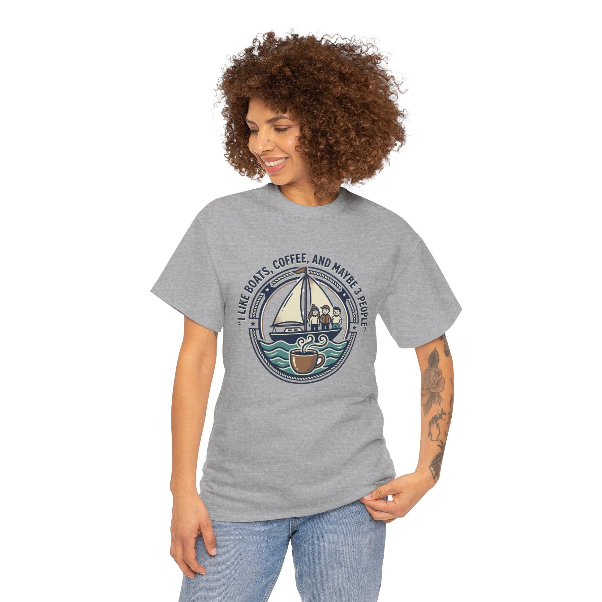 Sailboats & Coffee T‑Shirt — "I Like Boats, Coffee, and Maybe 3 People" Graphic Tee Printify