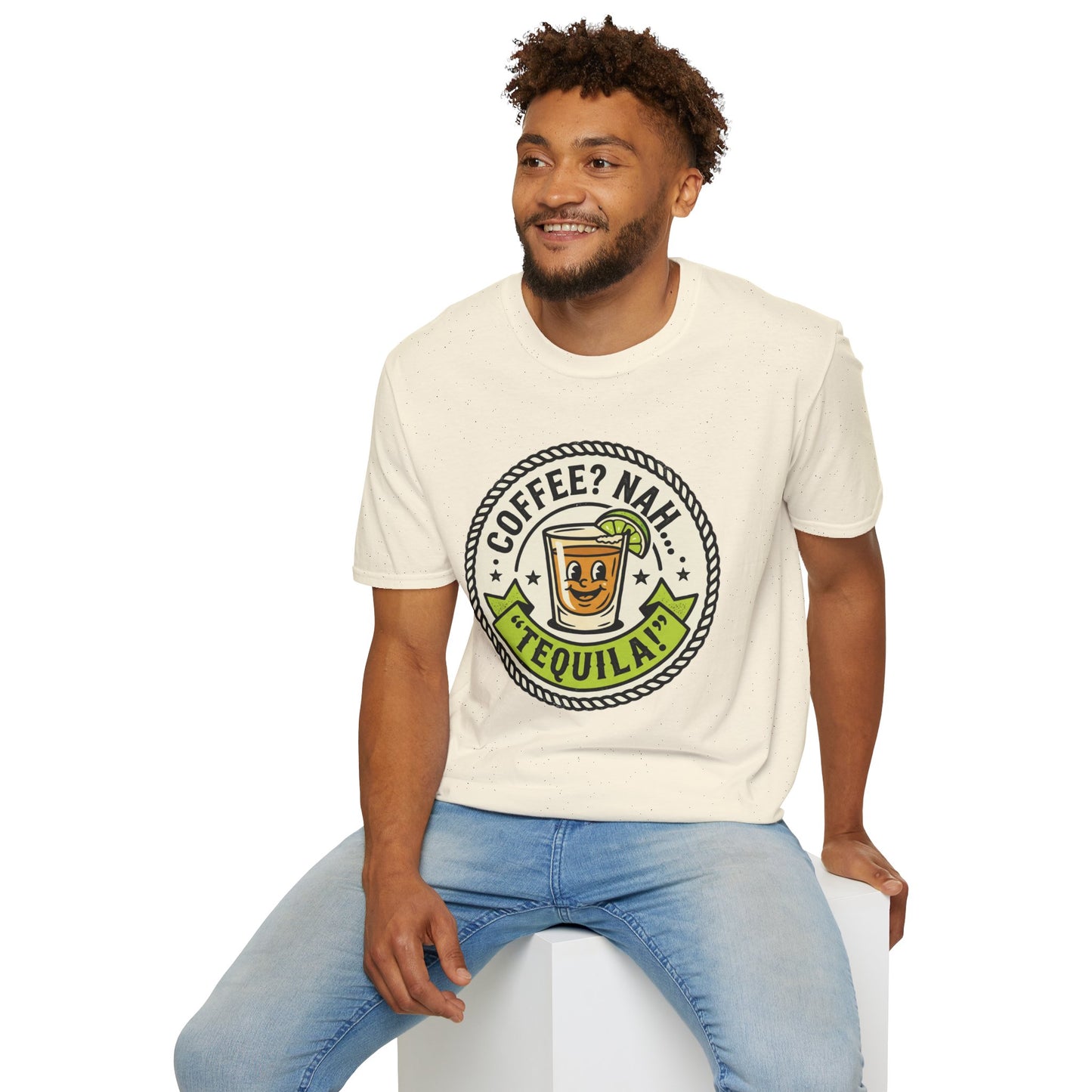 Coffee? Nah, Tequila! T-Shirt – Funny Shot Glass Graphic Tee for Party Lovers