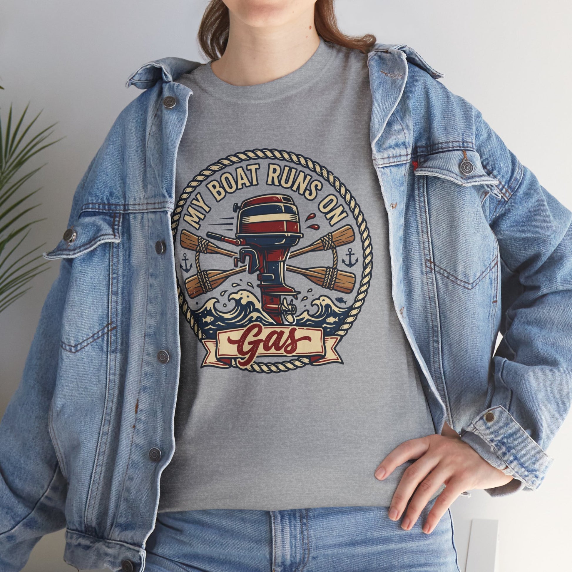 Boat Runs on Gas T-Shirt — Vintage Outboard Motor Fishing Tee Printify