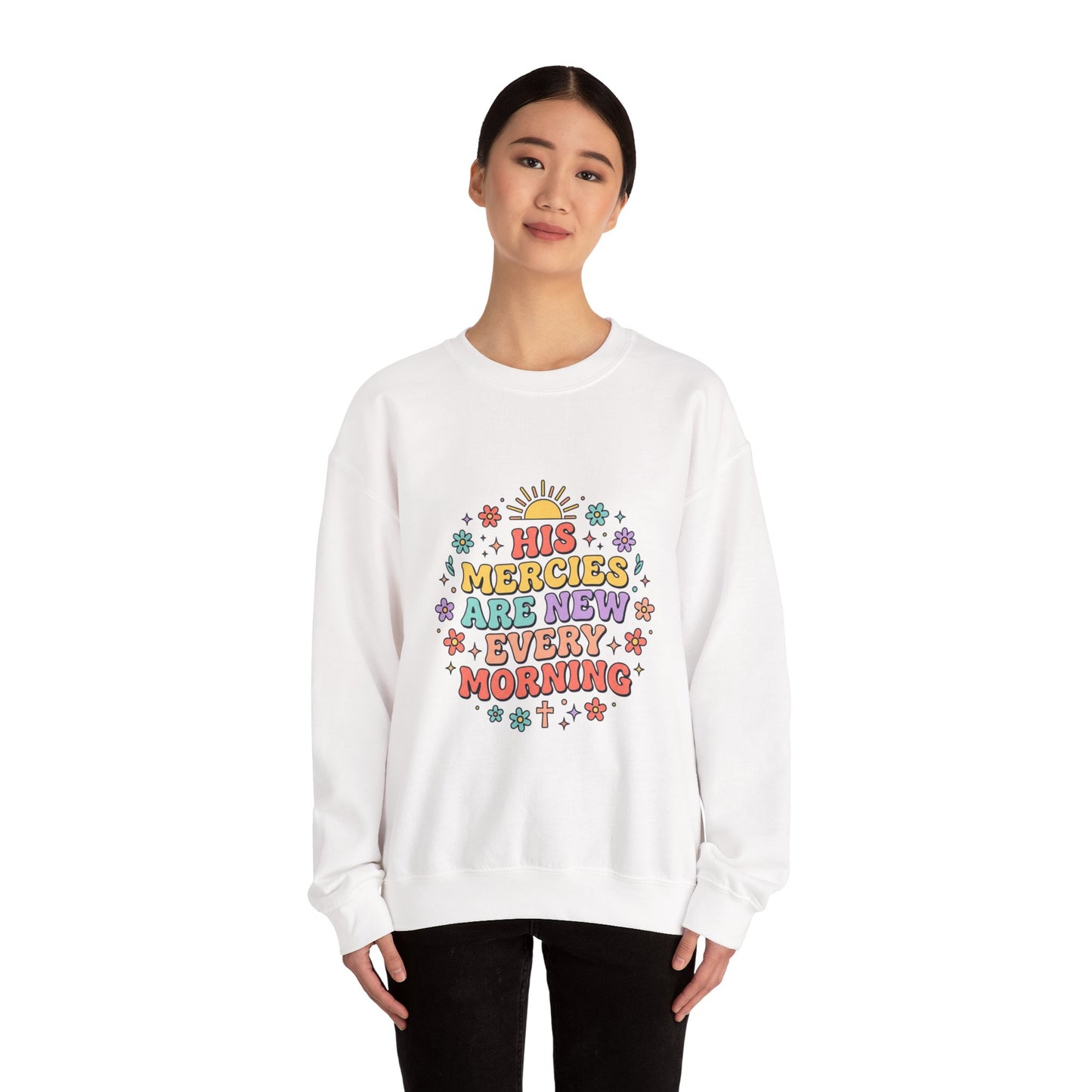 His Mercies Are New Every Morning Sweatshirt | Christian, Pastel Groovy Encouragement