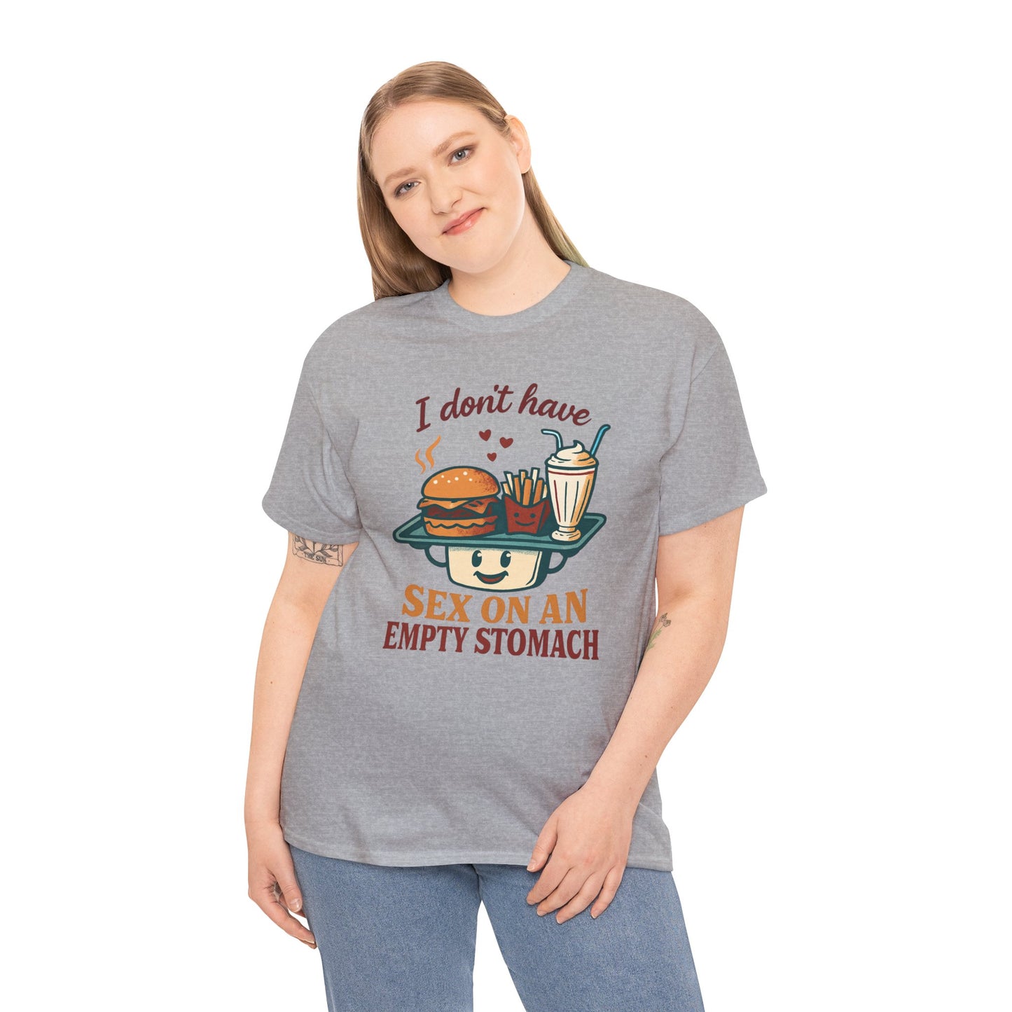 "I Don't Have Sex on an Empty Stomach" Burger & Milkshake Funny T-Shirt