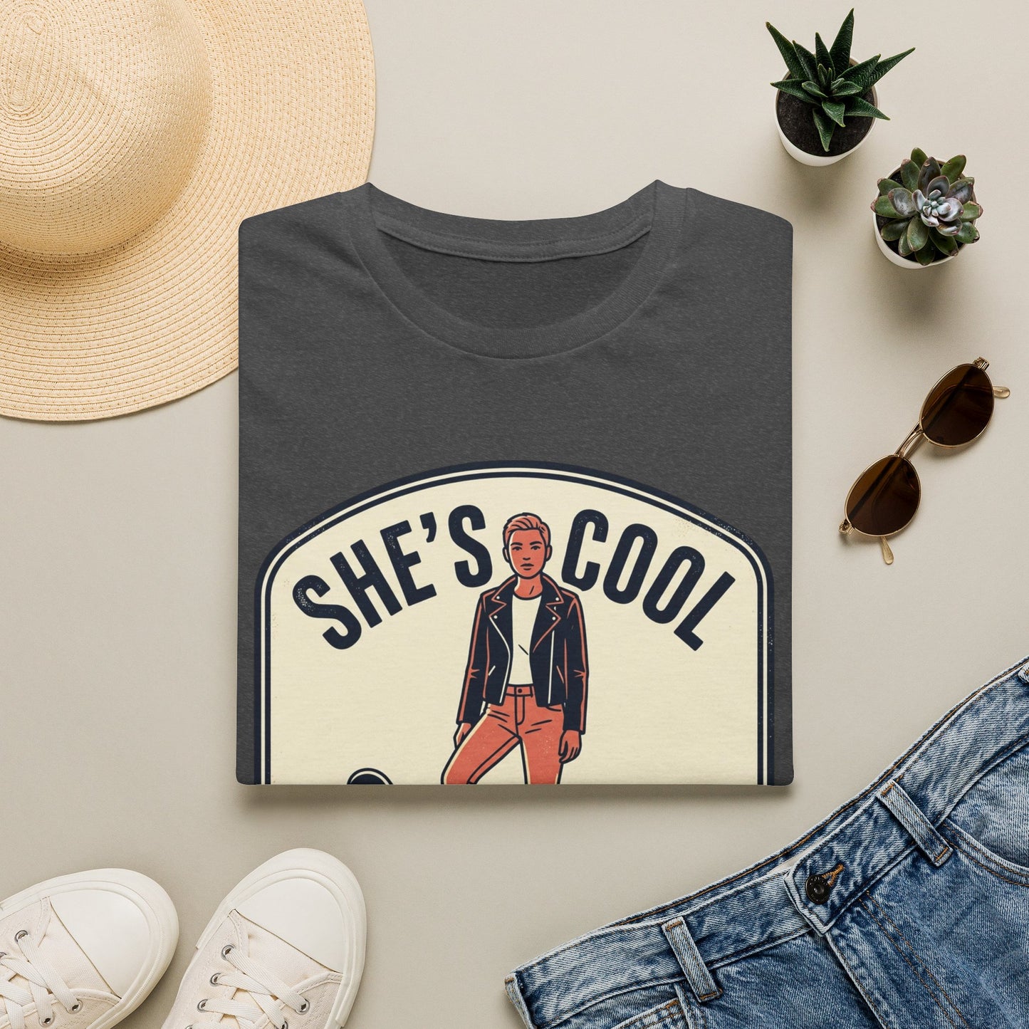 She's Cool Skateboarder T-Shirt — "She's Cool, She Can Ride On It" Retro Graphic Tee
