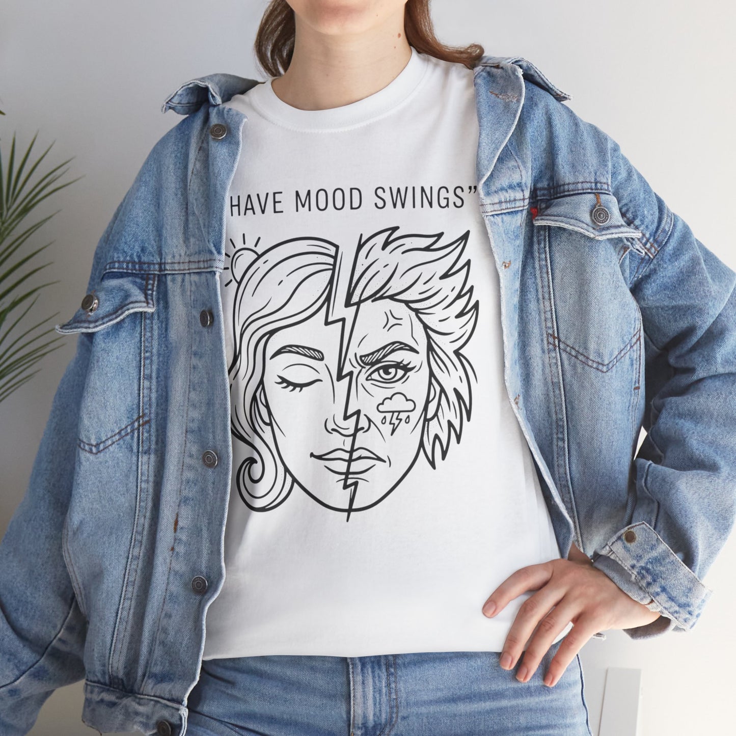 Mood Swings Graphic Tee — Split Face Line Art "I Have Mood Swings" T-Shirt Printify