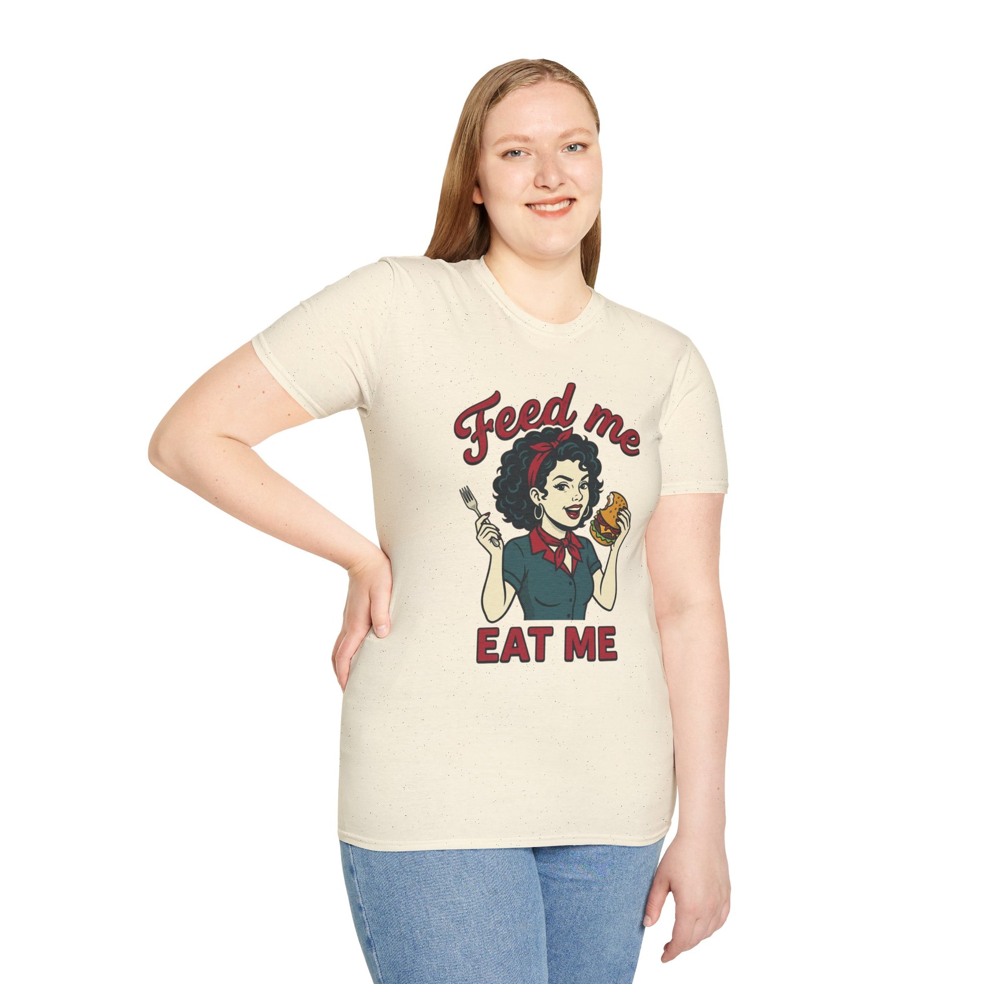 Feed Me Eat Me T-Shirt — Retro Pinup Burger Graphic Tee Printify