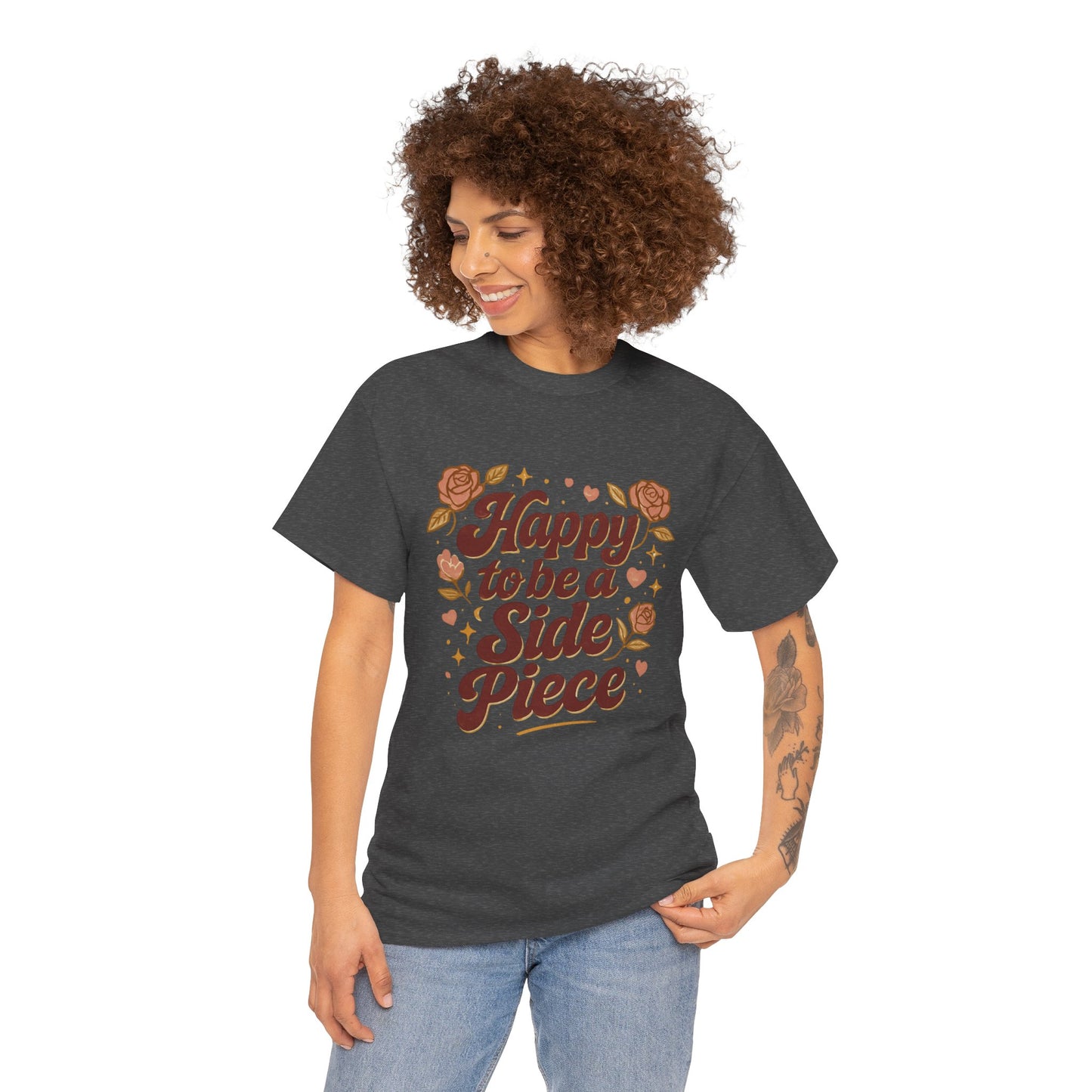 Happy to Be a Side Piece Tee — Retro Floral Statement T-Shirt