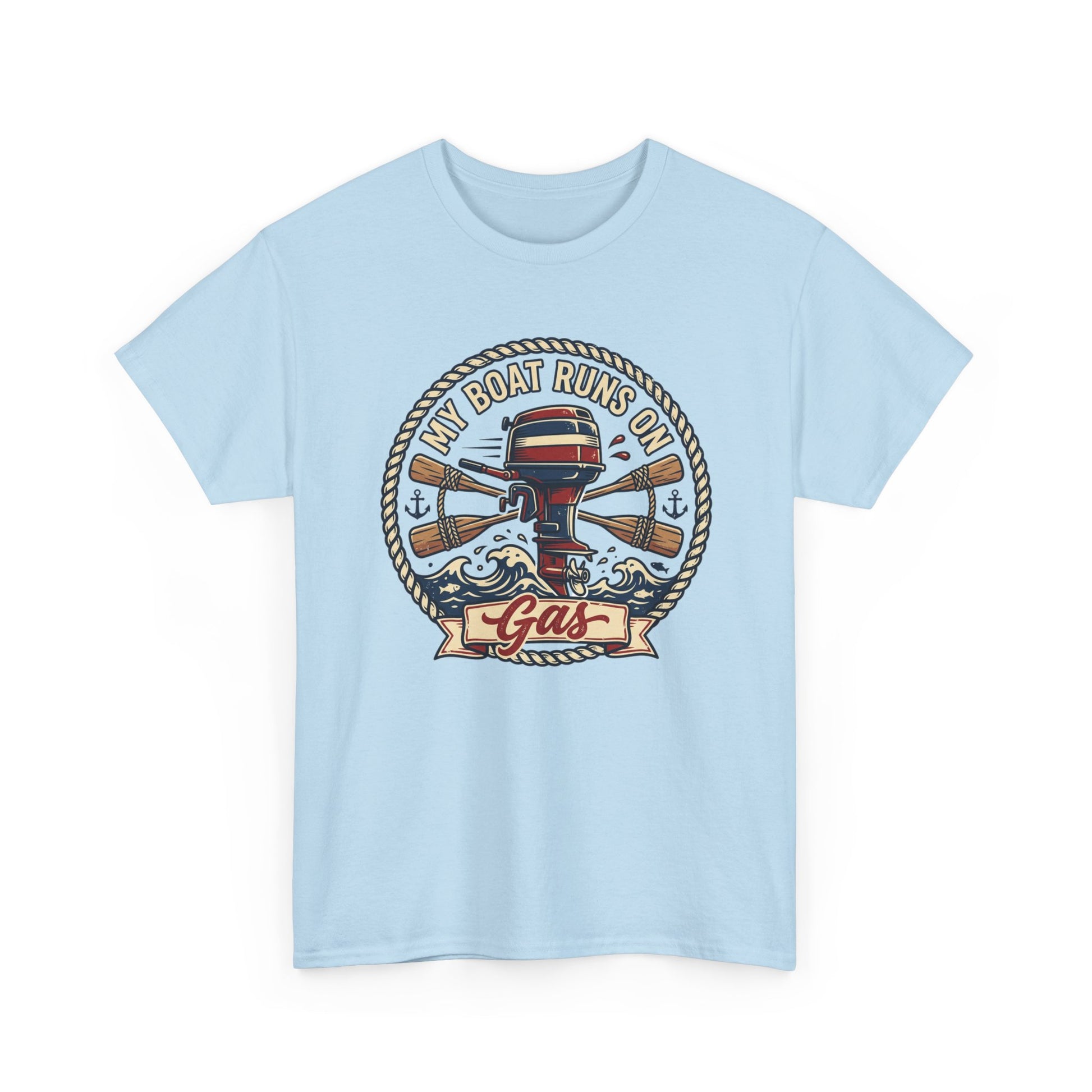 Boat Runs on Gas T-Shirt — Vintage Outboard Motor Fishing Tee Printify