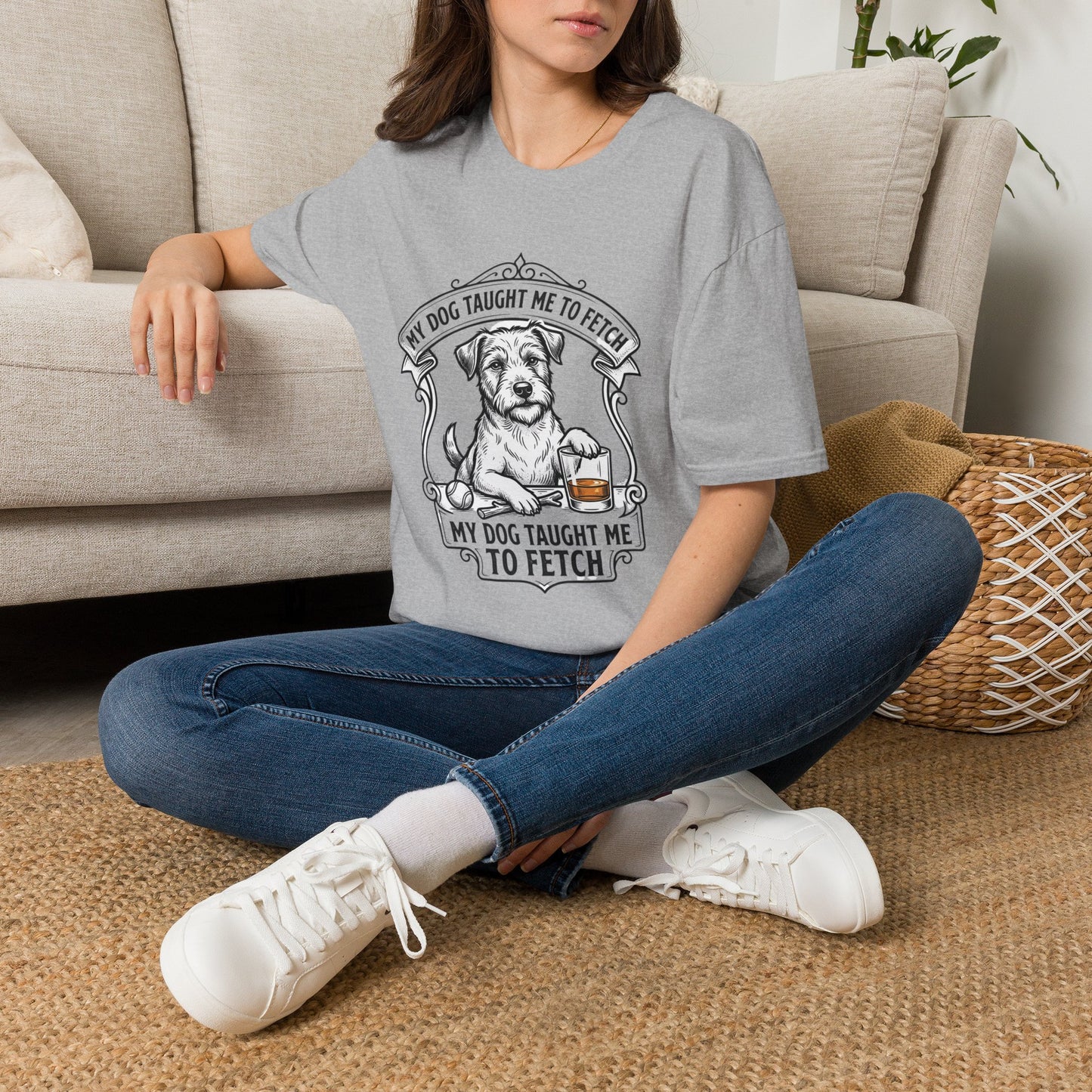 "My Dog Taught Me to Fetch" Vintage Pup Graphic Tee-Dog T-Shirt