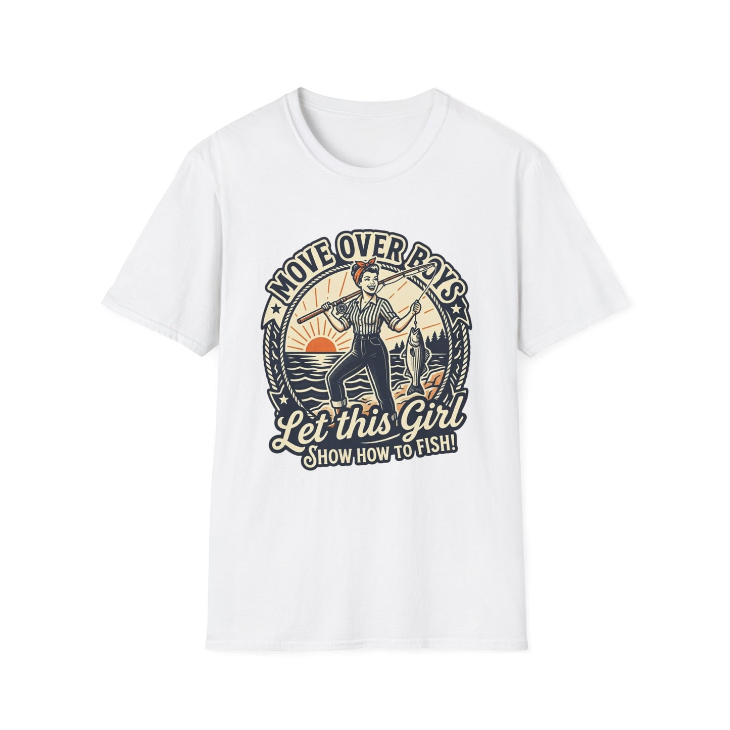 "Move Over Boys, Let This Girl Show How to Fish" Vintage Design - Fishing T-Shirt