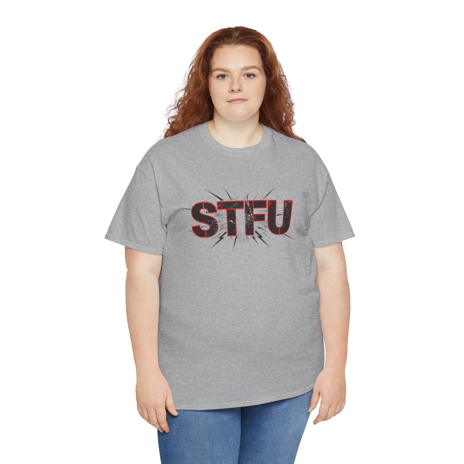 STFU Graphic Tee — Bold Distressed Text Shirt for Statement Style Printify