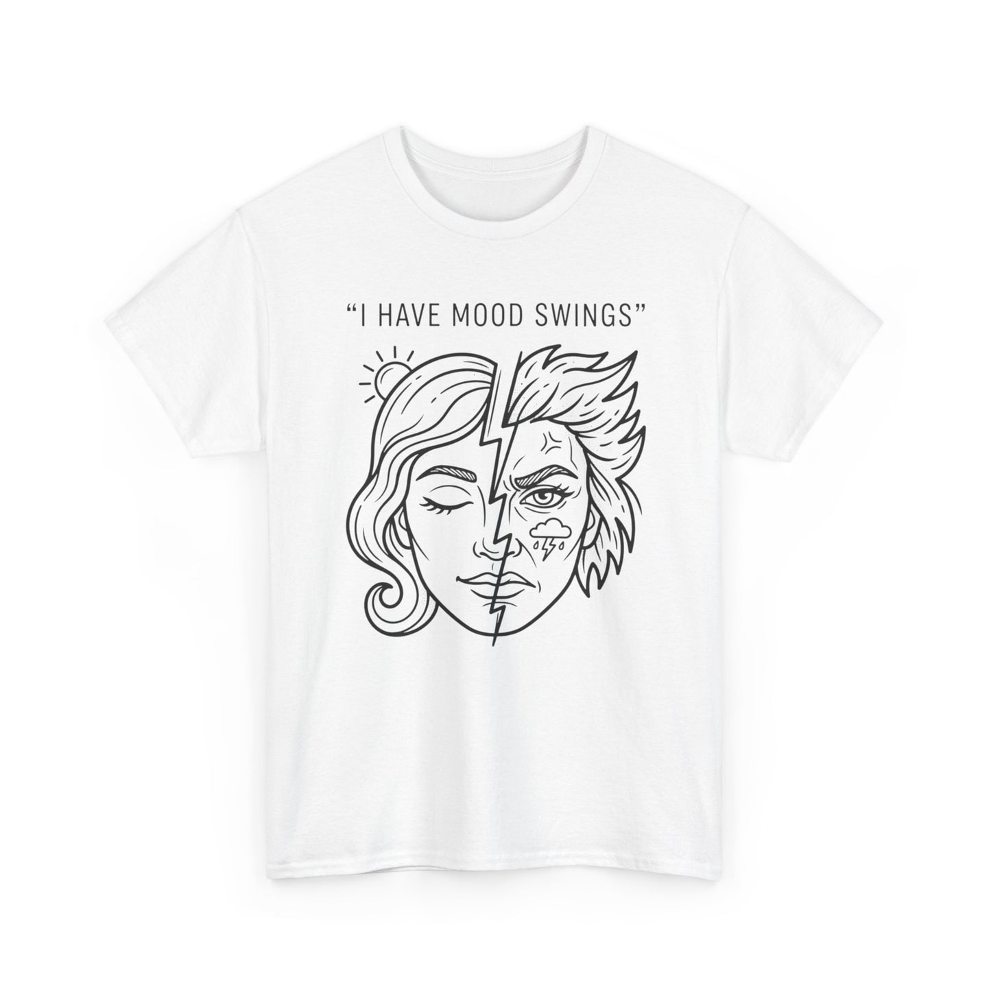 Mood Swings Graphic Tee — Split Face Line Art "I Have Mood Swings" T-Shirt Printify