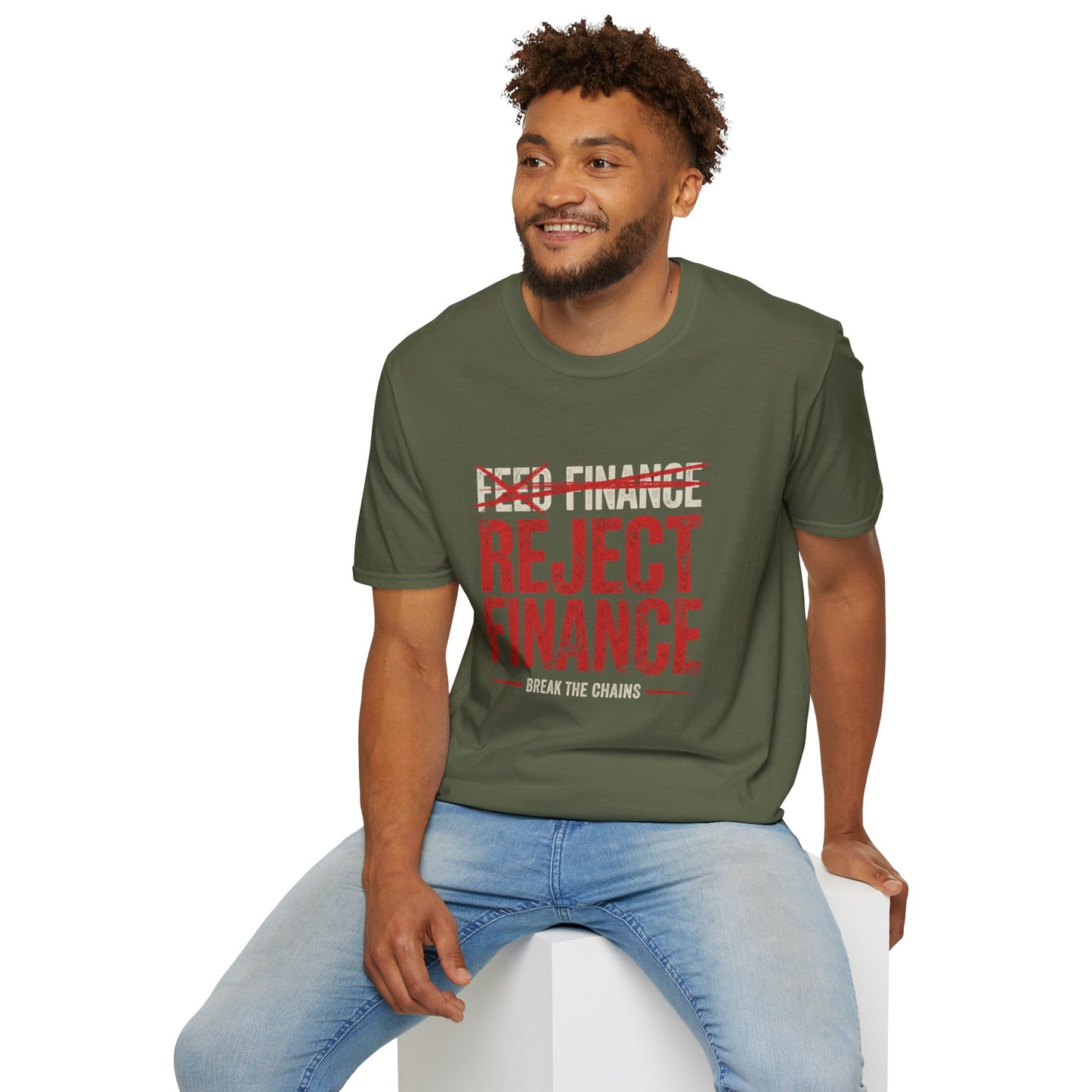 Reject Finance T-Shirt — Bold Red Protest Graphic Tee