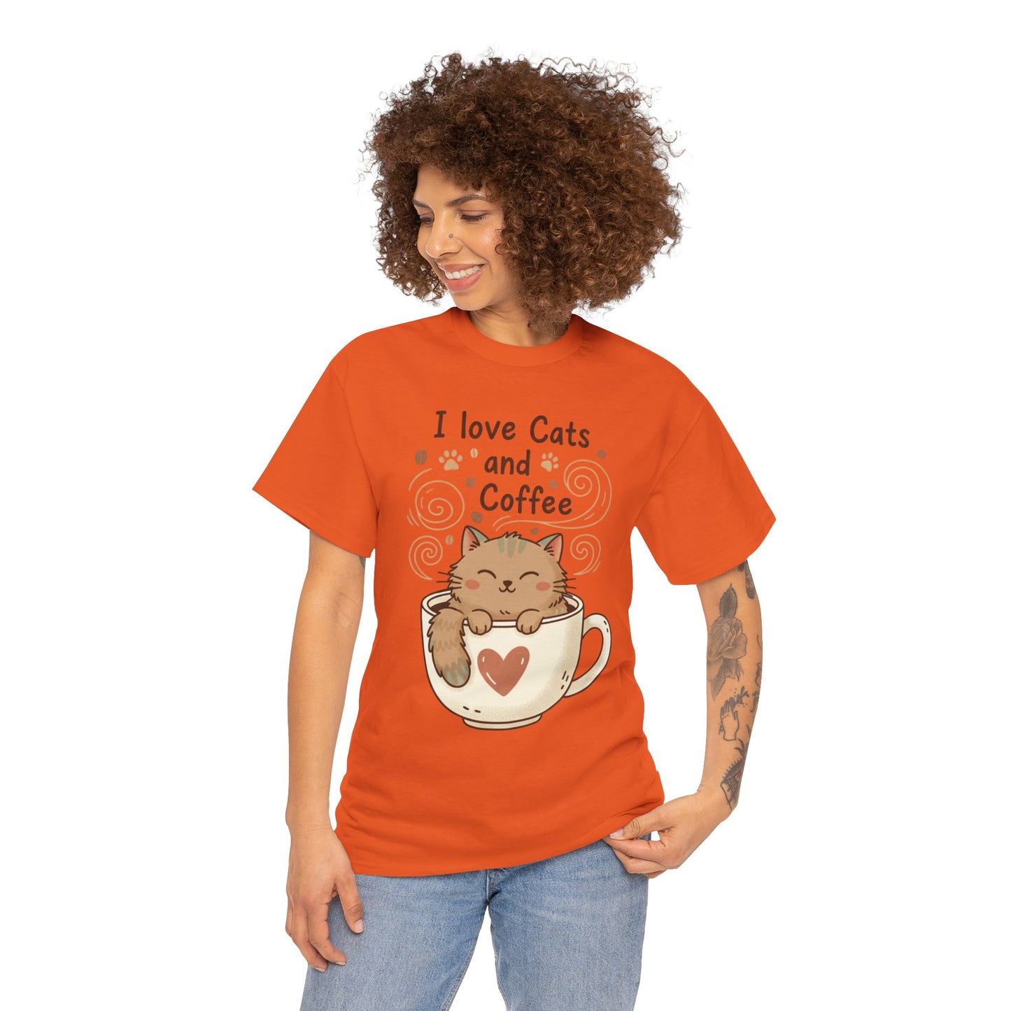 Cat and Coffee T‑Shirt — "I Love Cats and Coffee" Cute Cat in Mug Tee