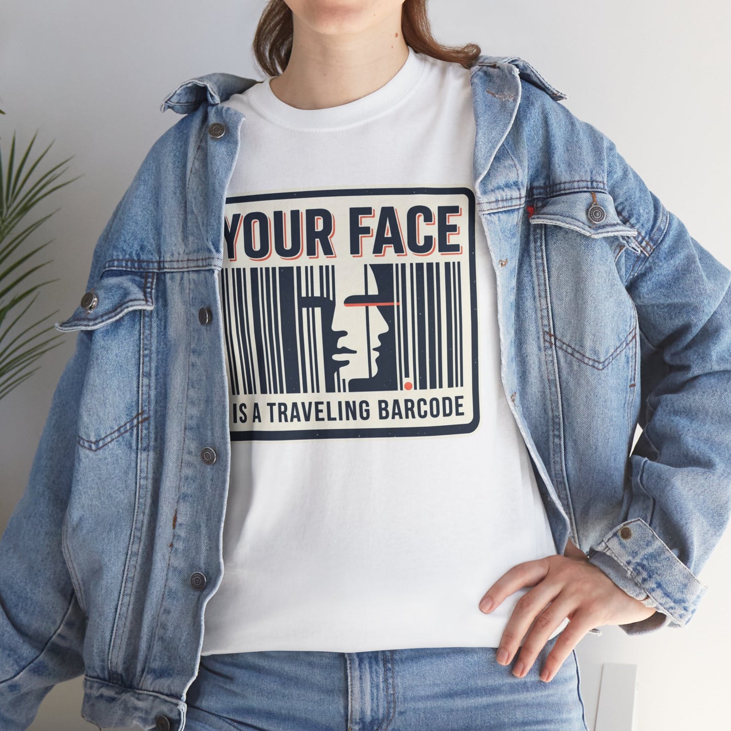 "Your Face Is a Traveling Barcode" Graphic Tee