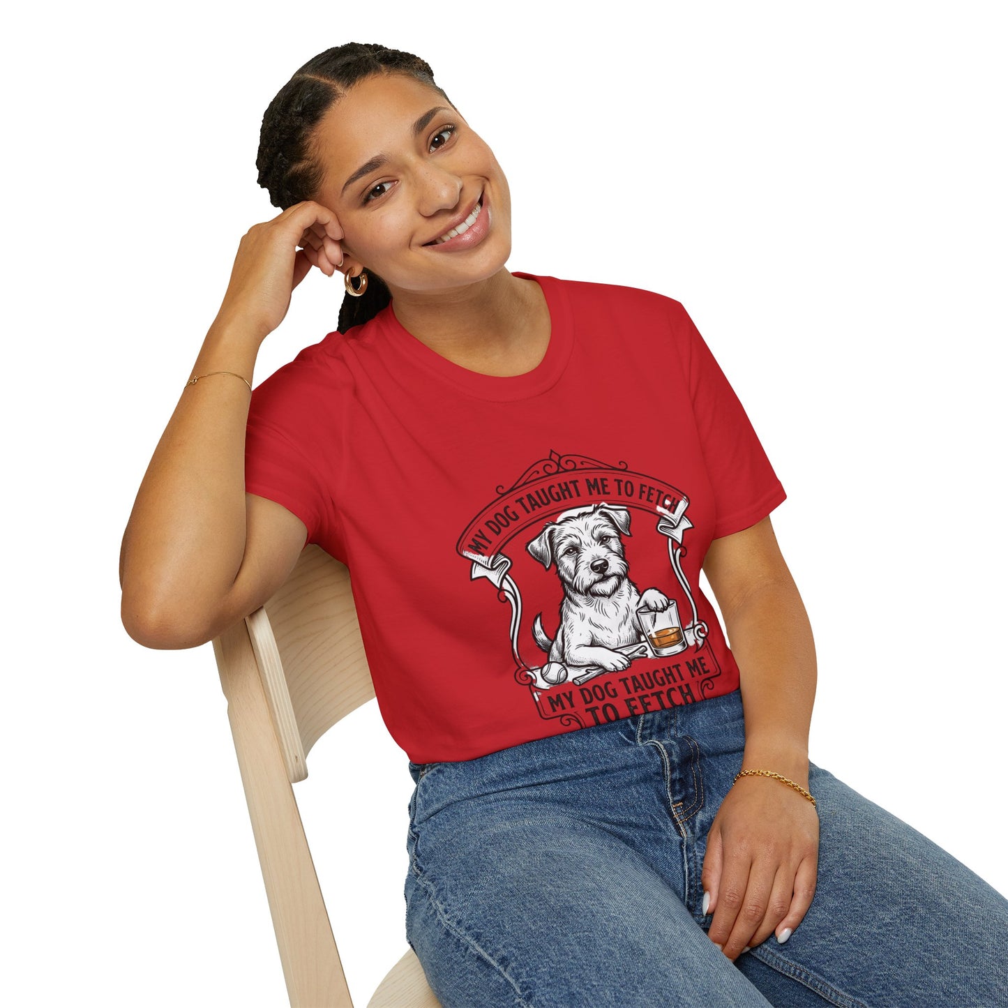 "My Dog Taught Me to Fetch" Vintage Pup Graphic Tee-Dog T-Shirt
