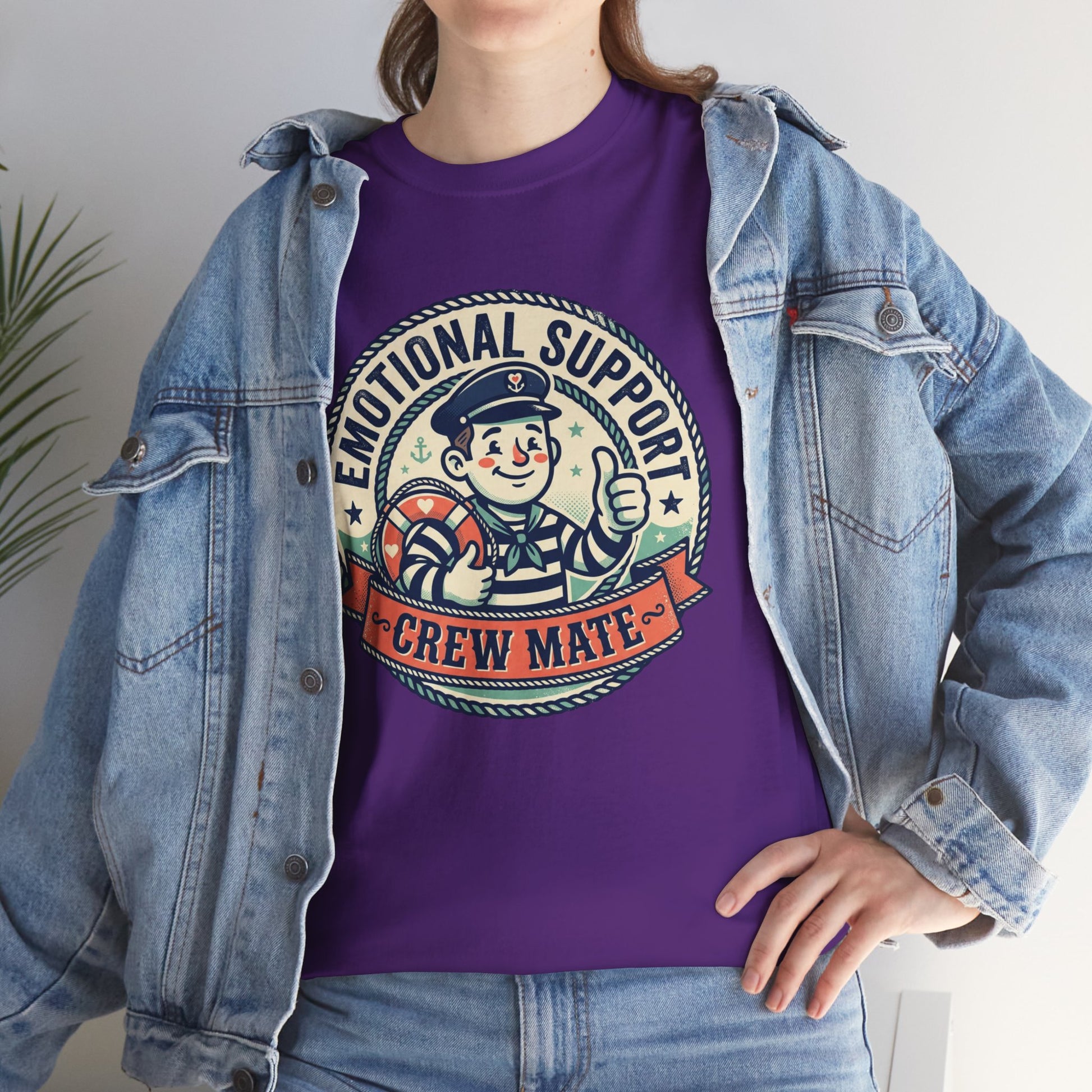 Emotional Support Crew Mate T‑Shirt — Retro Nautical Crewmate Tee Printify