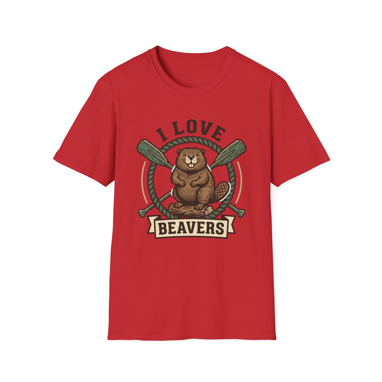 I Love Beavers T-Shirt — Cute Vintage Beaver Graphic Tee with Oars