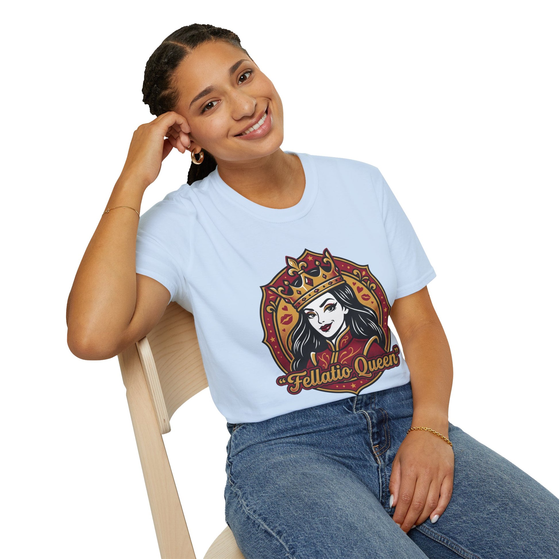 "Fellatio Queen" Retro Pinup Crown Graphic Tee Printify
