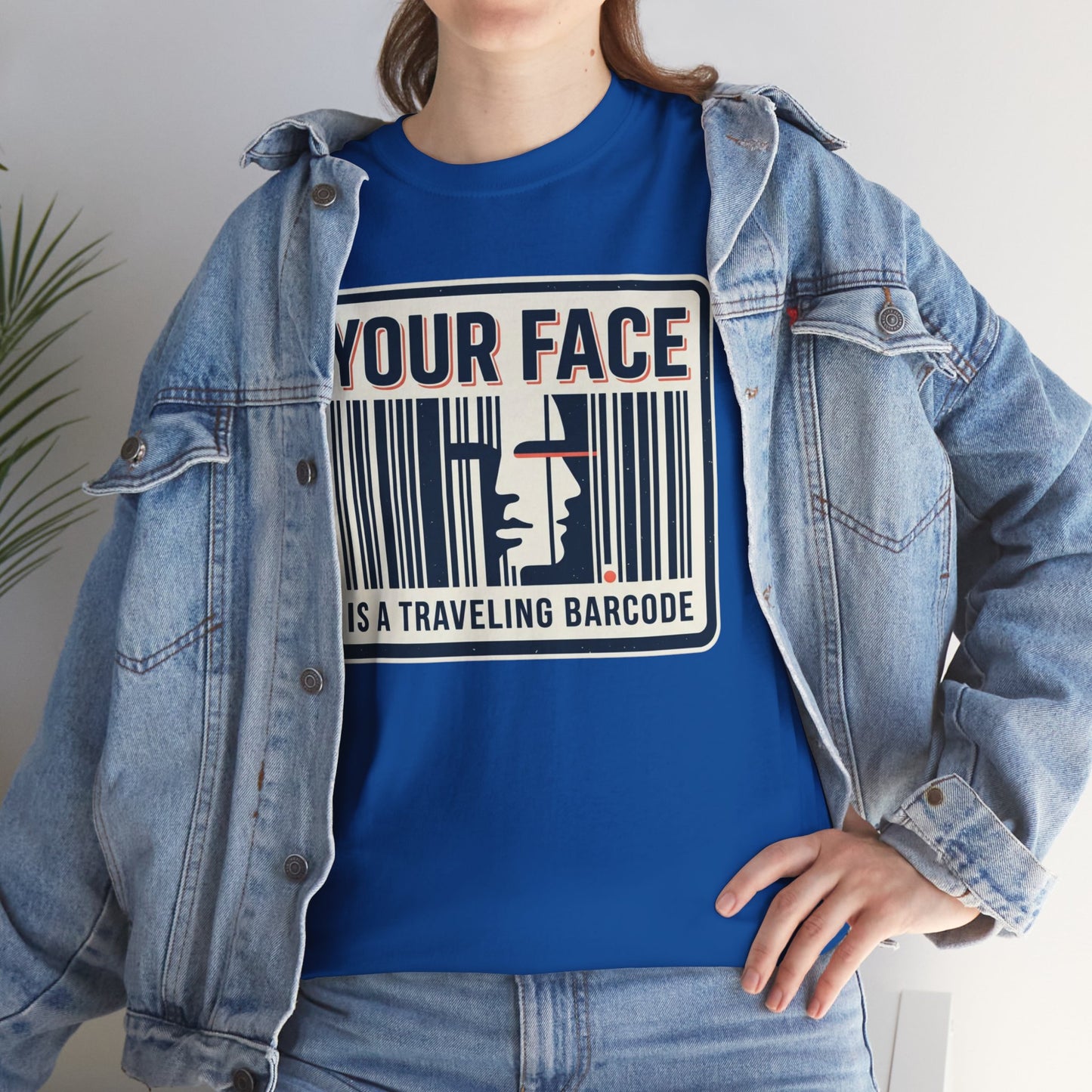 "Your Face Is a Traveling Barcode" Graphic Tee