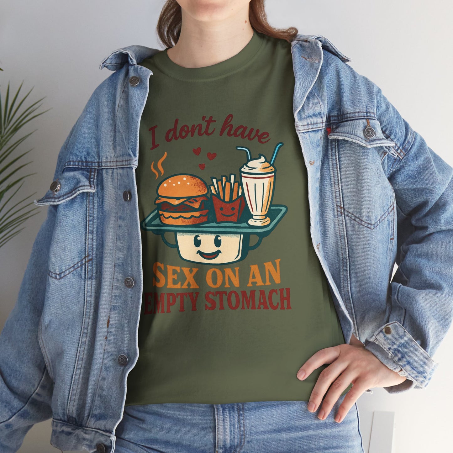 "I Don't Have Sex on an Empty Stomach" Burger & Milkshake Funny T-Shirt