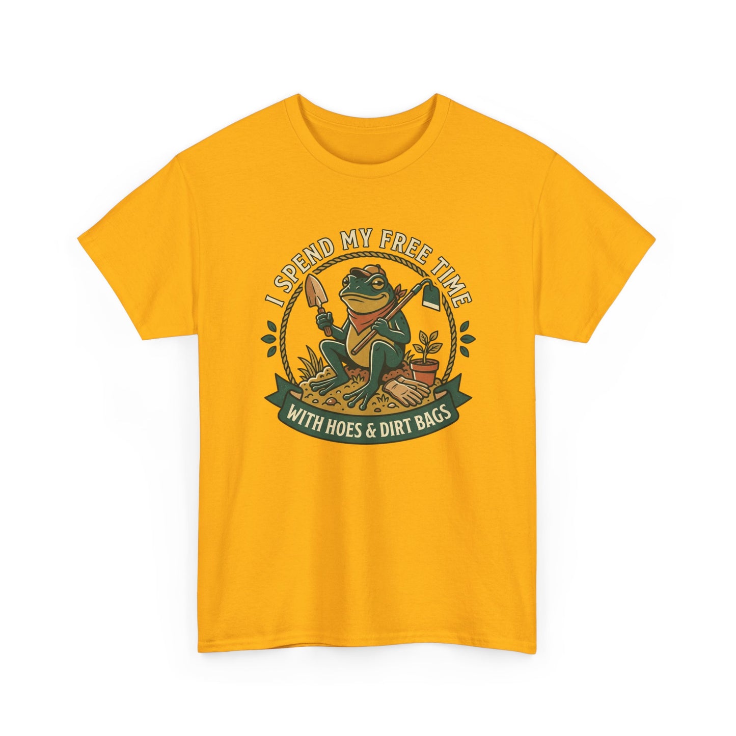 Gardening Frog T-Shirt — "I Spend My Free Time With Hoes & Dirt Bags" Funny Garden Tee