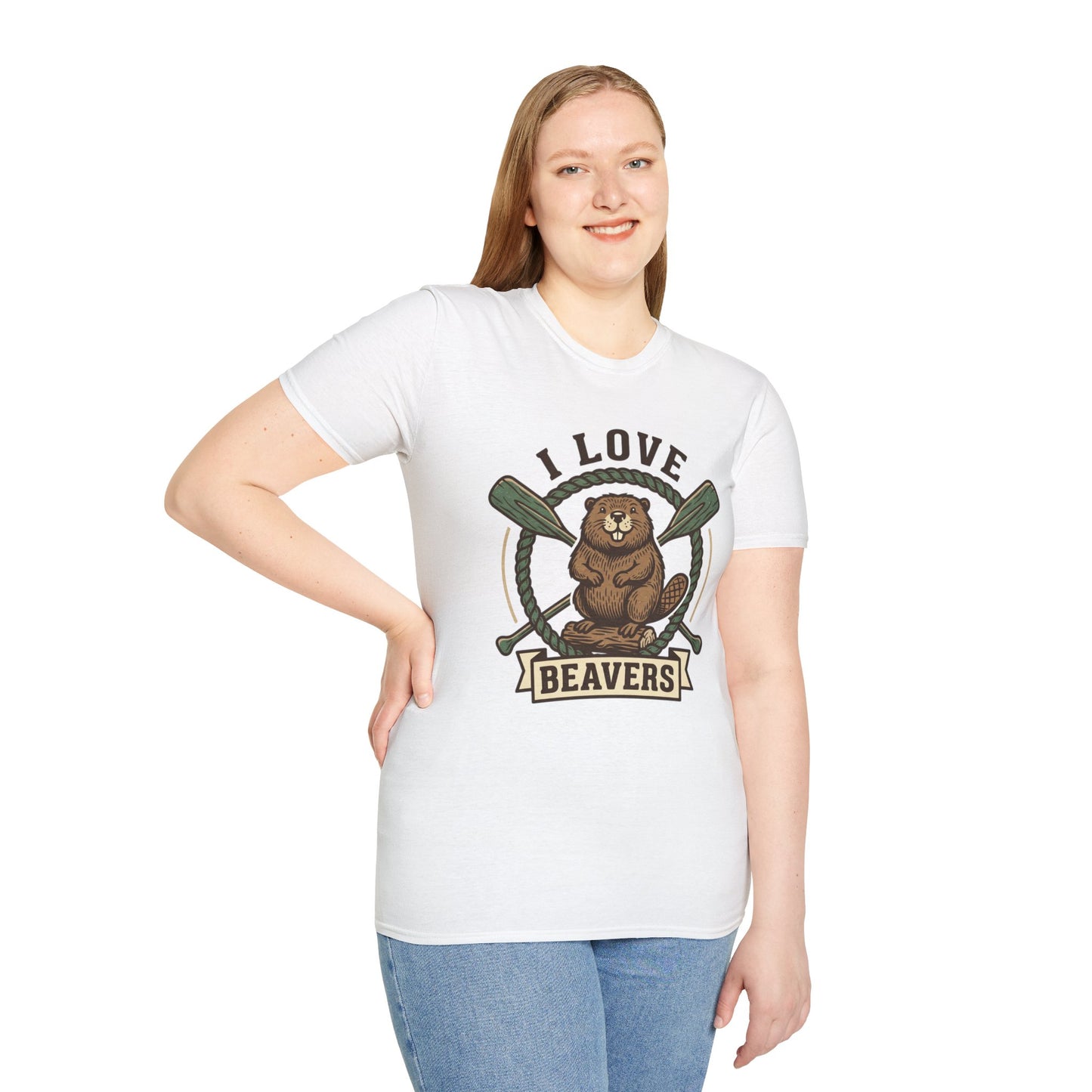 I Love Beavers T-Shirt — Cute Vintage Beaver Graphic Tee with Oars