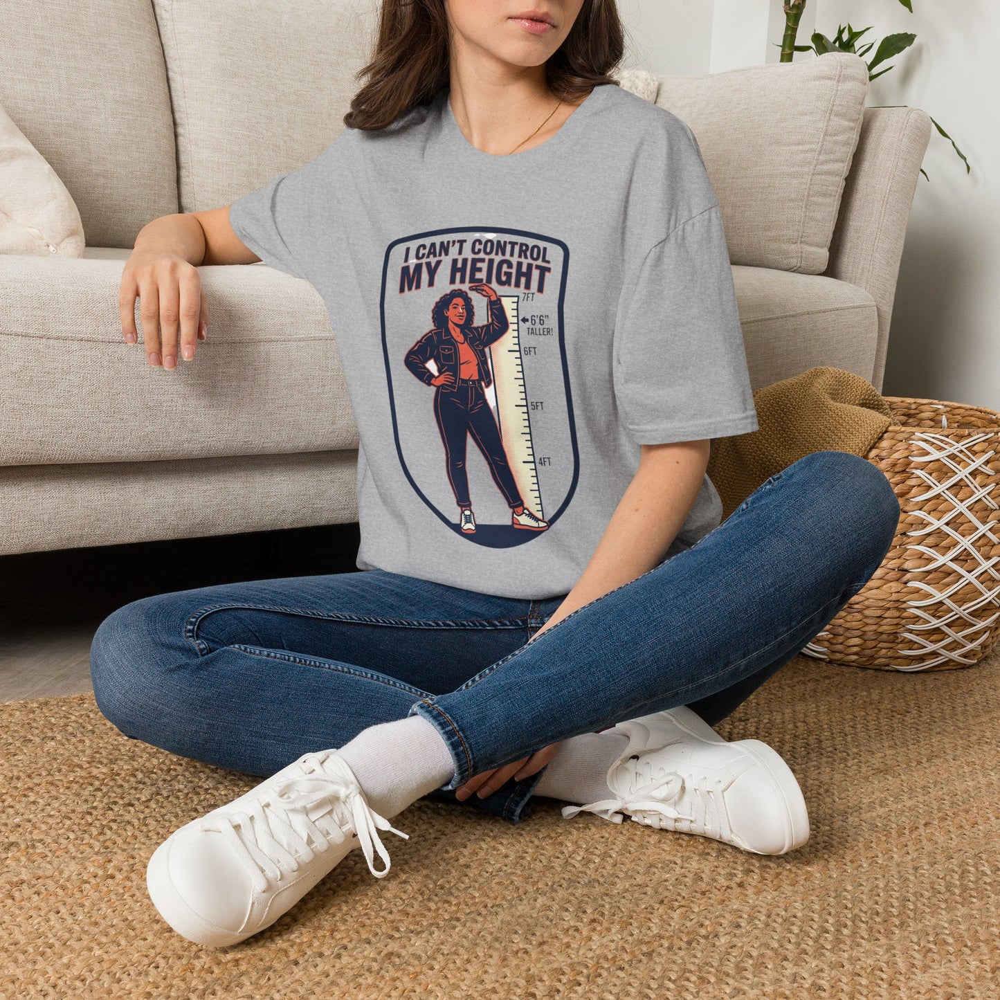 "I Can't Control My Height" Funny Tall Woman Graphic Tee