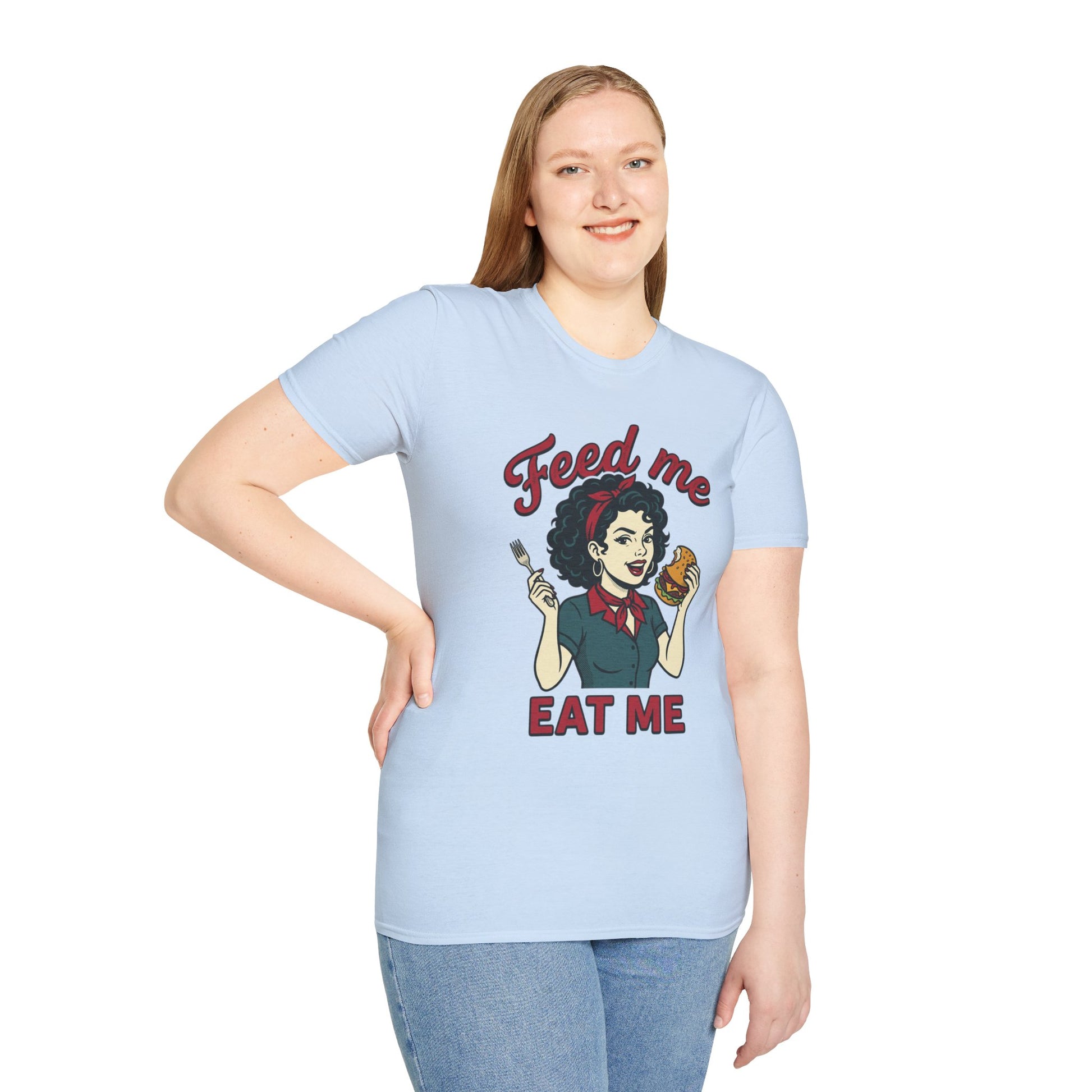 Feed Me Eat Me T-Shirt — Retro Pinup Burger Graphic Tee Printify