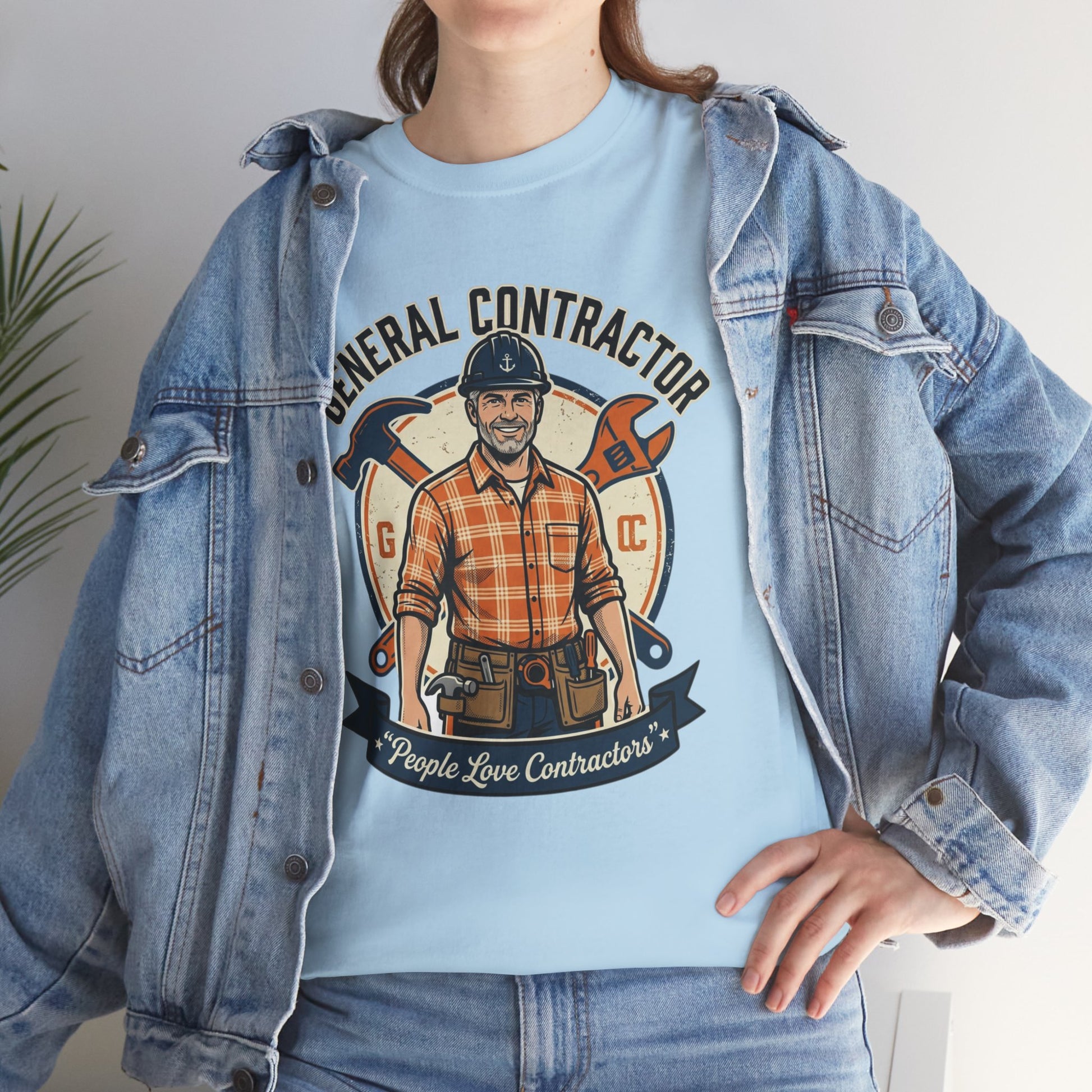 General Contractor T-Shirt — Vintage Construction Worker Logo Tee Printify