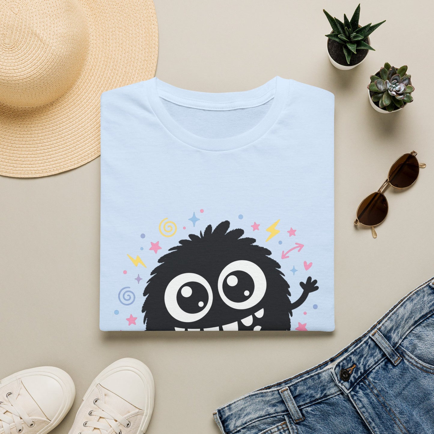 Cute Fuzzy Monster T-Shirt — Playful Cartoon Graphic Tee for Kids & Adults