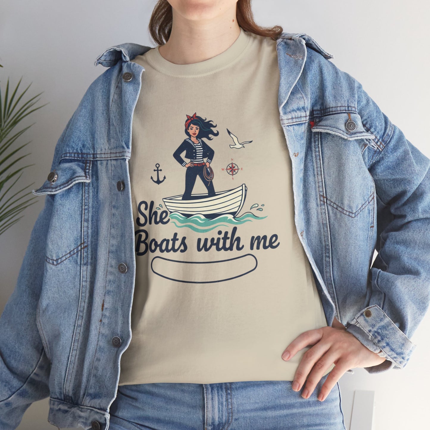 T-Shirt — "She Boats With Me" Nautical Couple Tee Printify