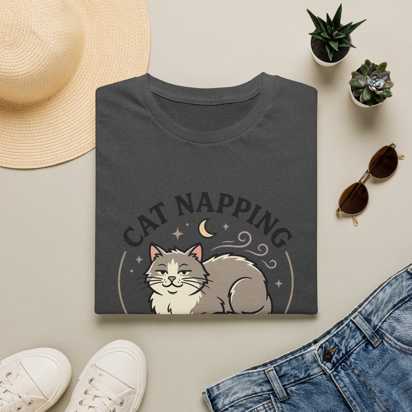 Cat Napping T-Shirt — Cute Sleeping Cat Graphic Tee for Cat Lovers