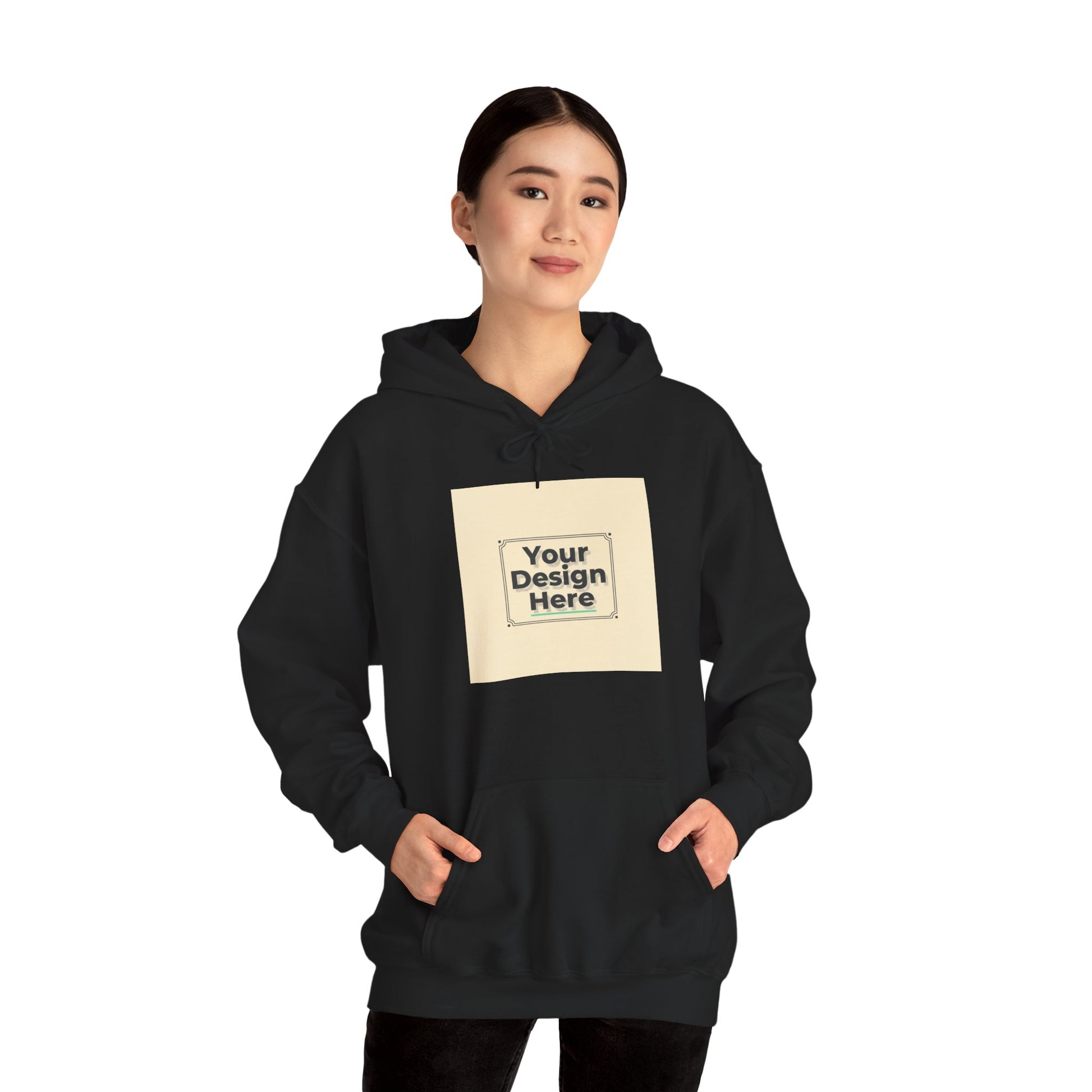 Custom Classic White Hoodie with Centered Square Design Mockup Printify
