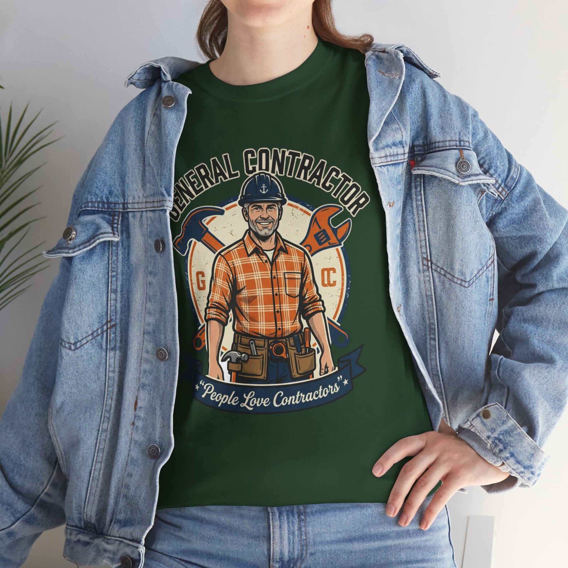 General Contractor T-Shirt — Vintage Construction Worker Logo Tee Printify