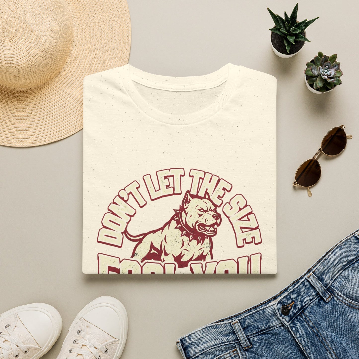 "Don’t Let The Size Fool You" Vintage Dog Tee-Pitbull Graphic T-Shirt
