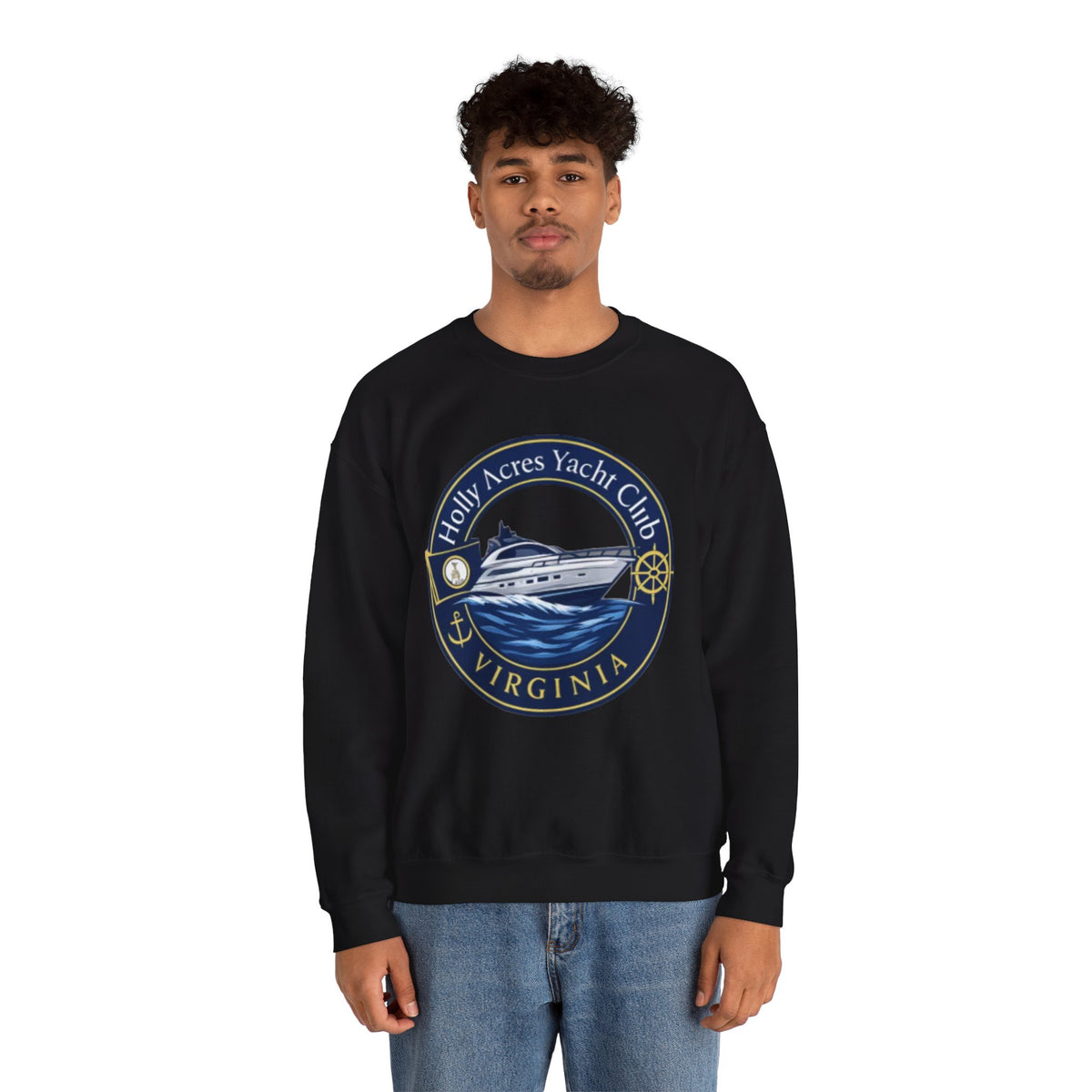 Virginia Yacht Club Crewneck Sweatshirt — "Holly Acres Yacht Club" Nautical Logo