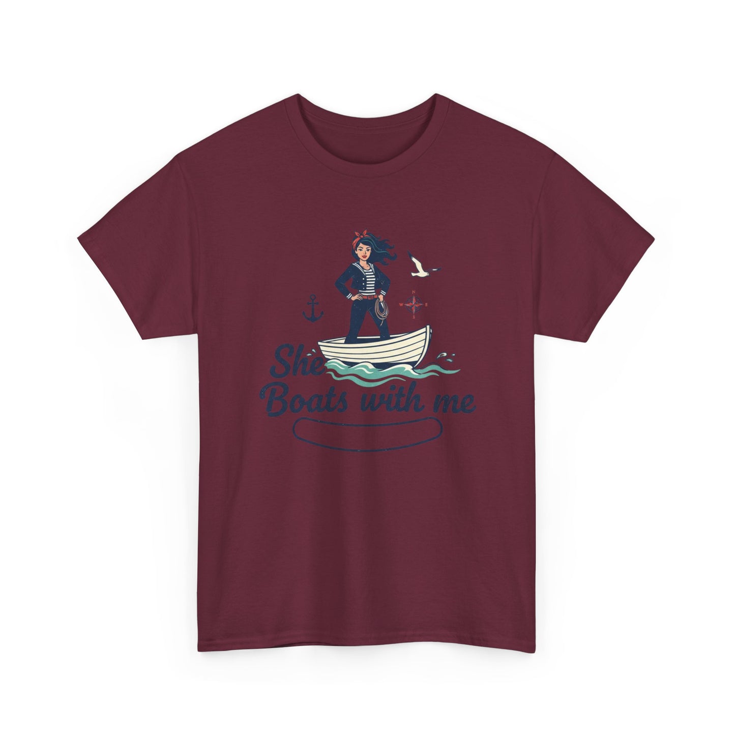 T-Shirt — "She Boats With Me" Nautical Couple Tee Printify