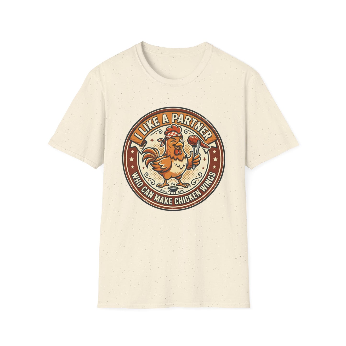Funny Chicken Wings T-Shirt — "I Like A Partner Who Can Make Chicken Wings" Crew Tee