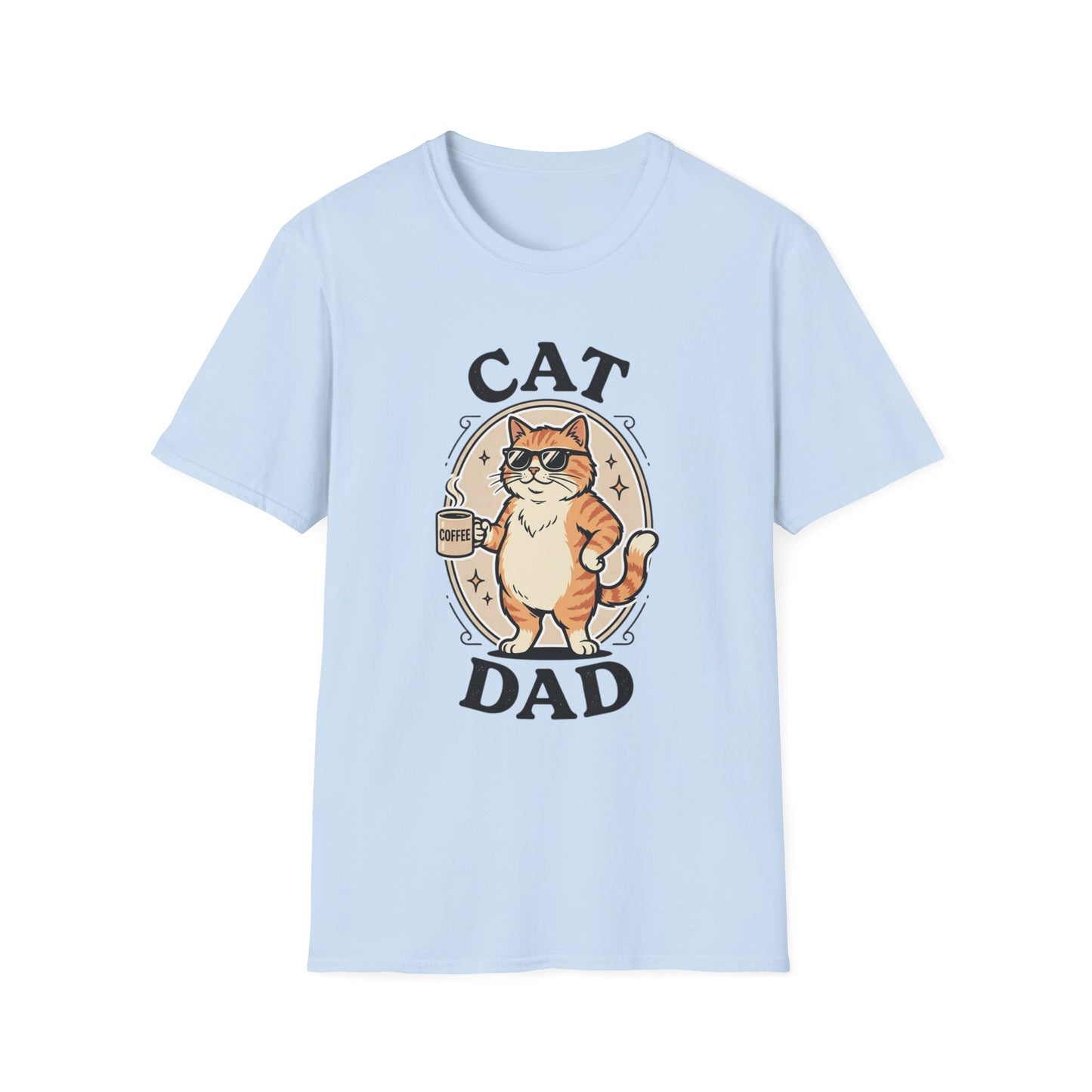Cat Dad T‑Shirt — Cool Cat with Coffee Graphic Tee