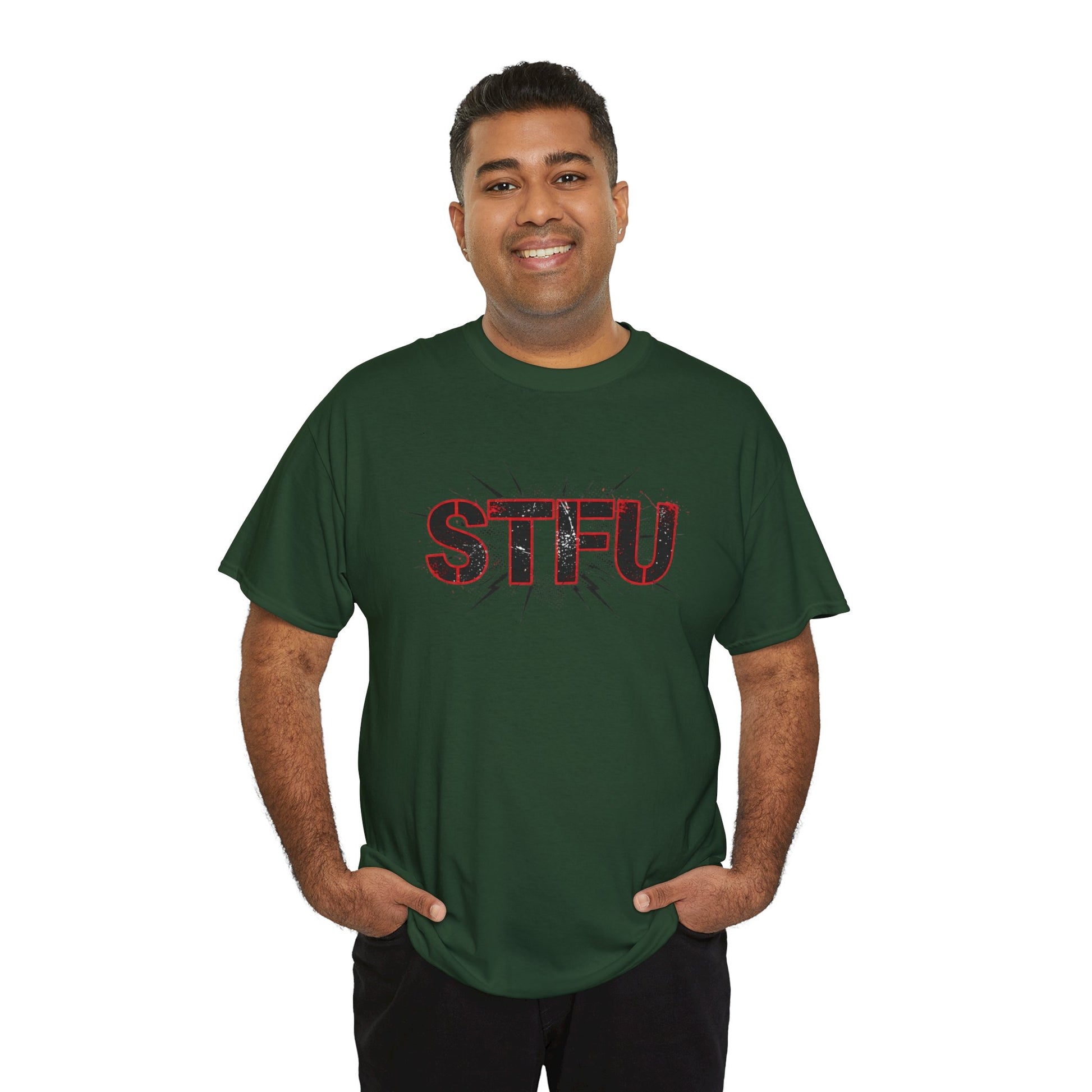 STFU Graphic Tee — Bold Distressed Text Shirt for Statement Style Printify