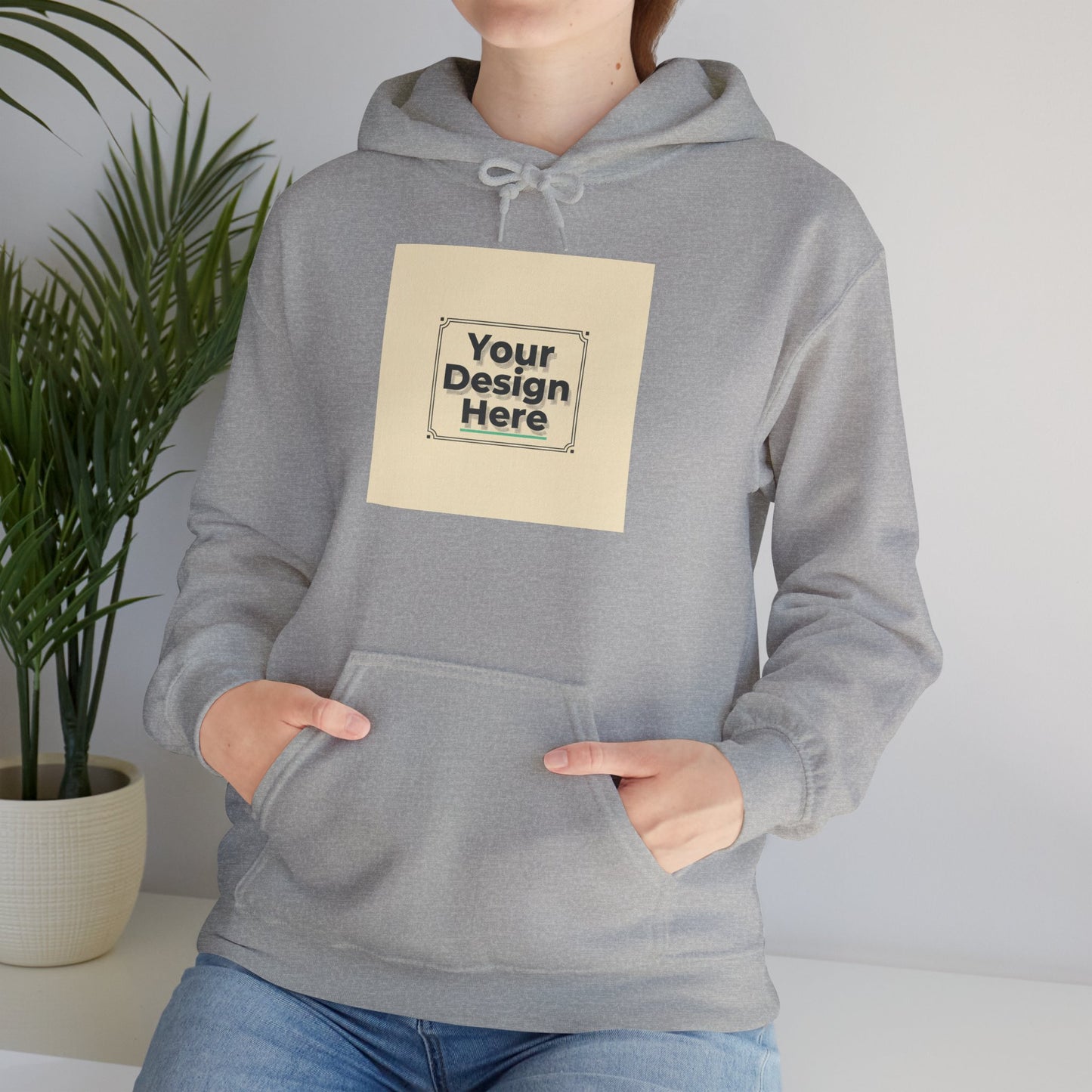 Custom Classic White Hoodie with Centered Square Design Mockup Printify